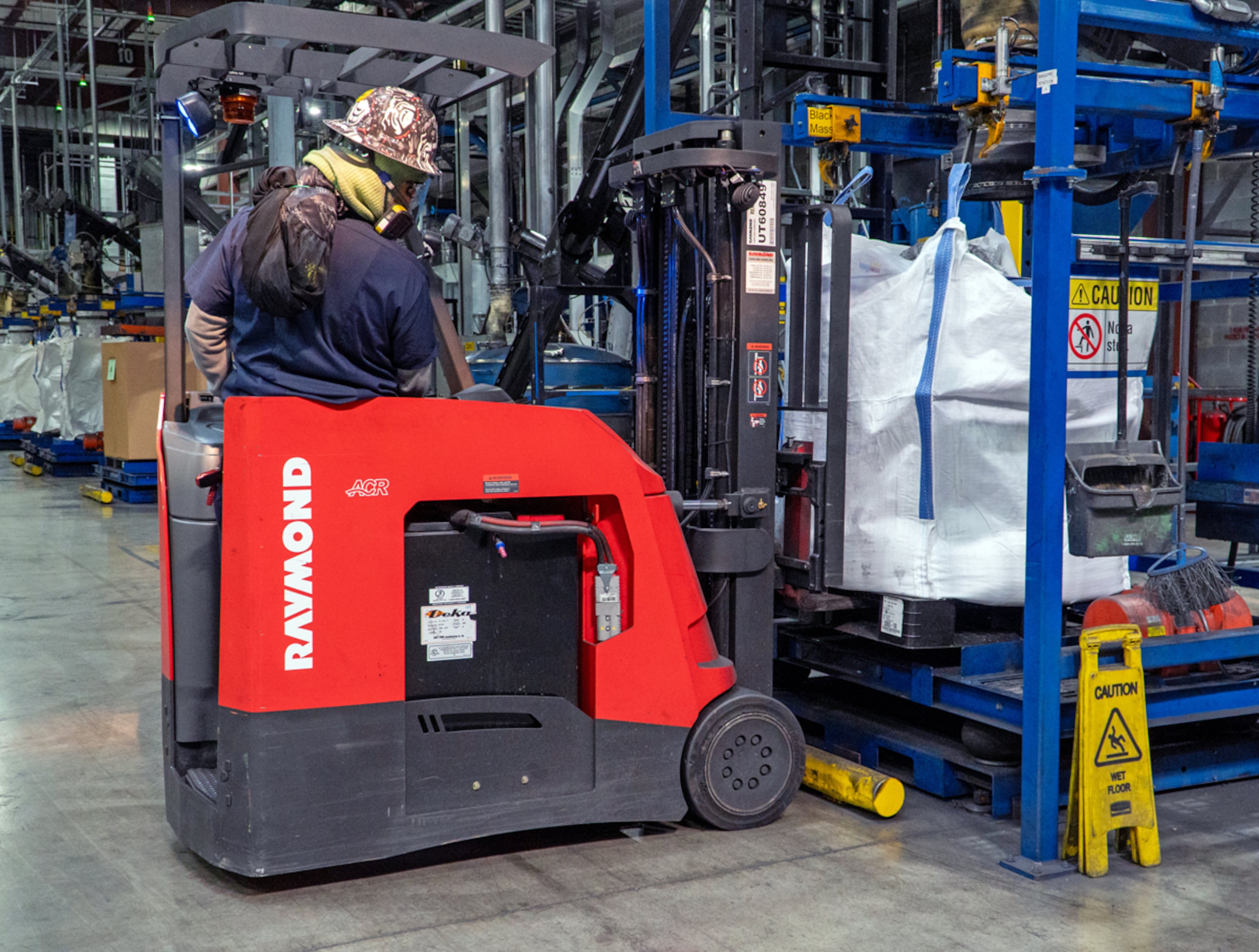 A worker is shown in the R3 Lithium factory in Covington, Ga. in November 2025. The company is ramping up to produce lithium carbonate from used lithium ion batteries and manufacturing scrap.