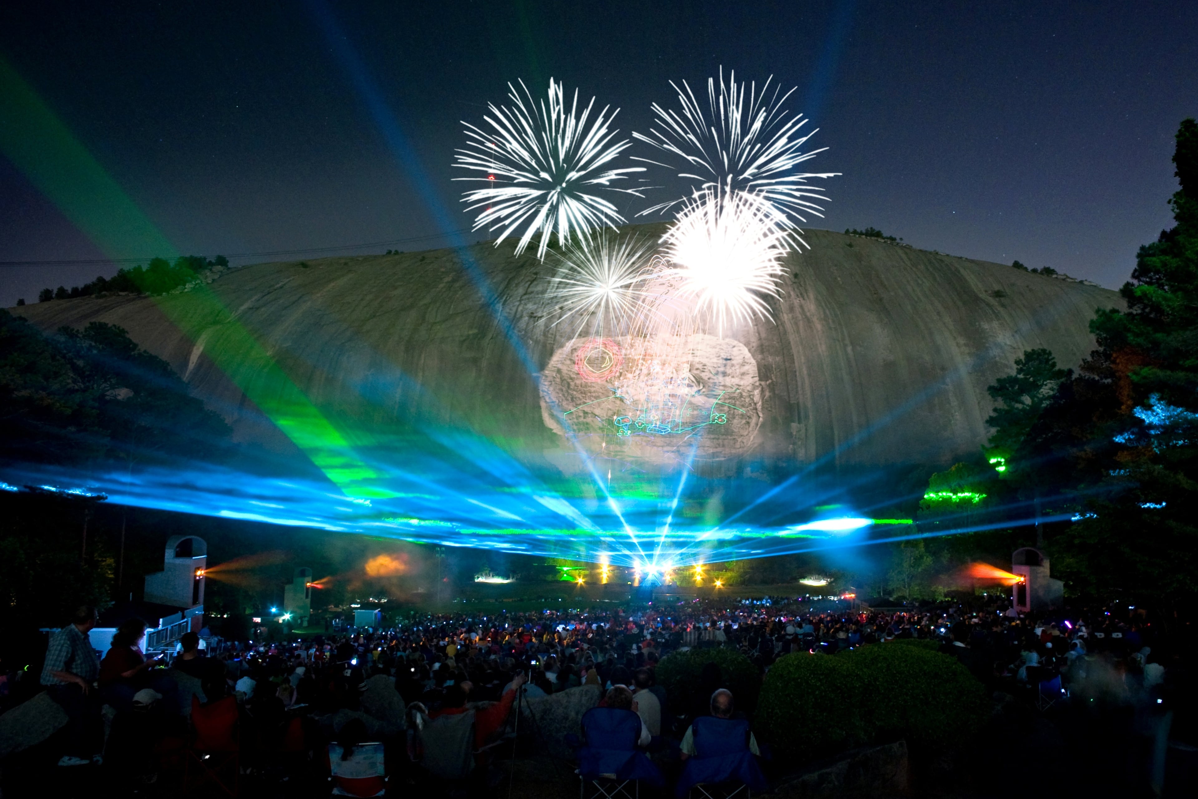 Stone Mountain presents the popular Lasershow Spectacular on its Memorial Lawn during the spring and summer months. The show features music, fireworks and special fire effects. (AJC file)