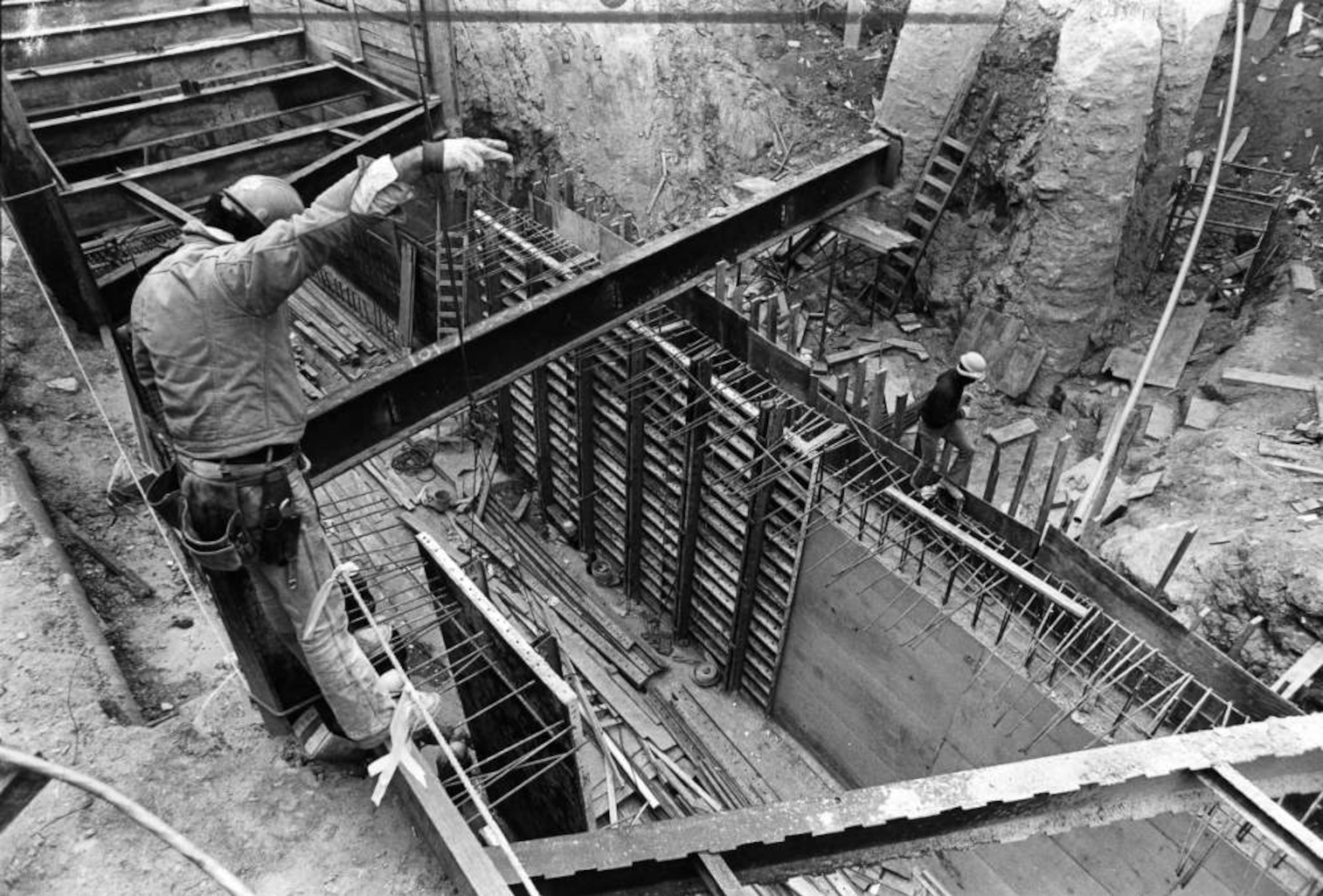 Construction workers building the MARTA Five Points Station, December 1979
