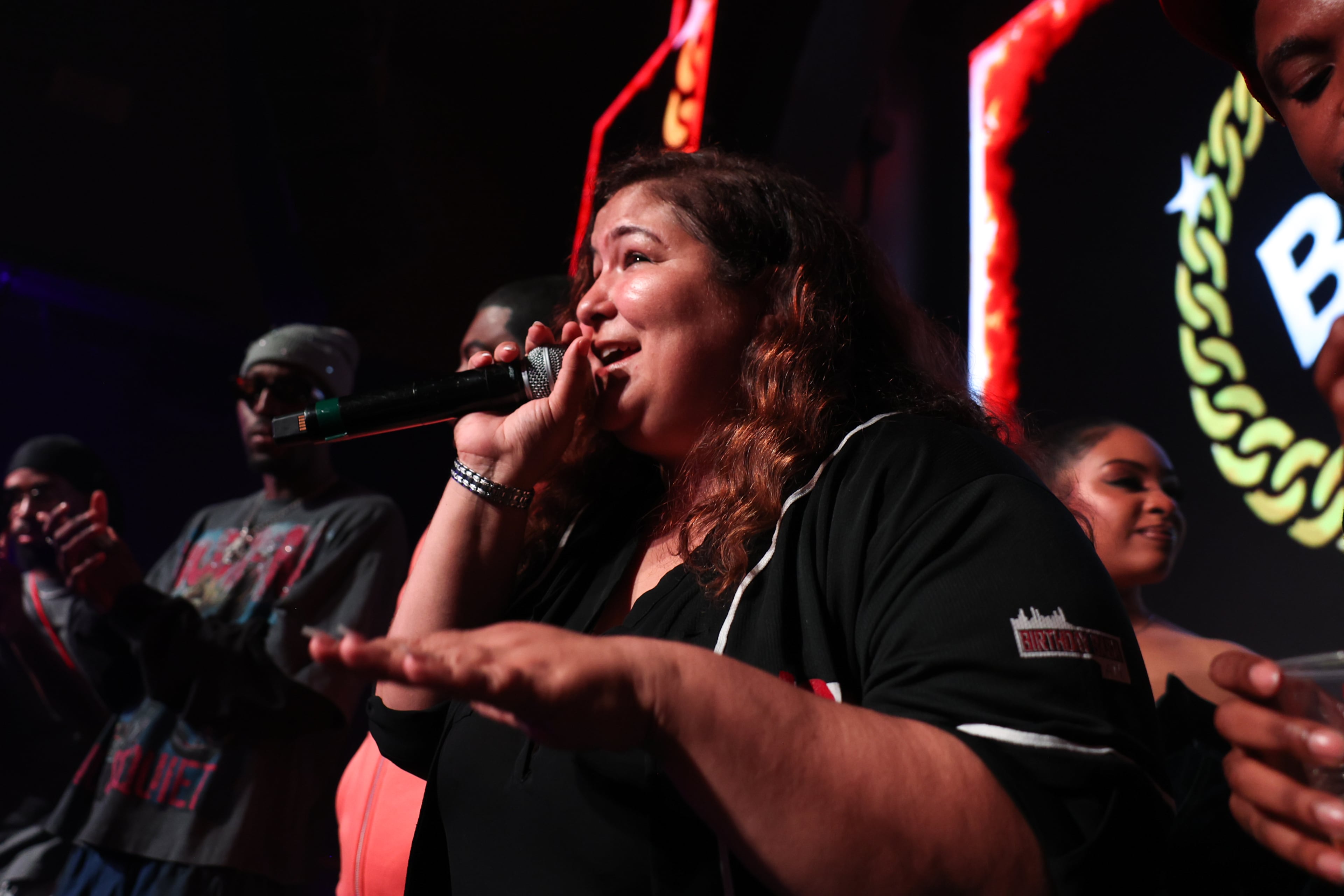Beyonce Alowishus, who organizes the Hot 107.9 Who’s Hot Showcase, speaks at the event leading up to the hip-hop station’s 30th Birthday Bash. “It’s the history of Atlanta music,” she says of the Bash. (Arvin Temkar/AJC)