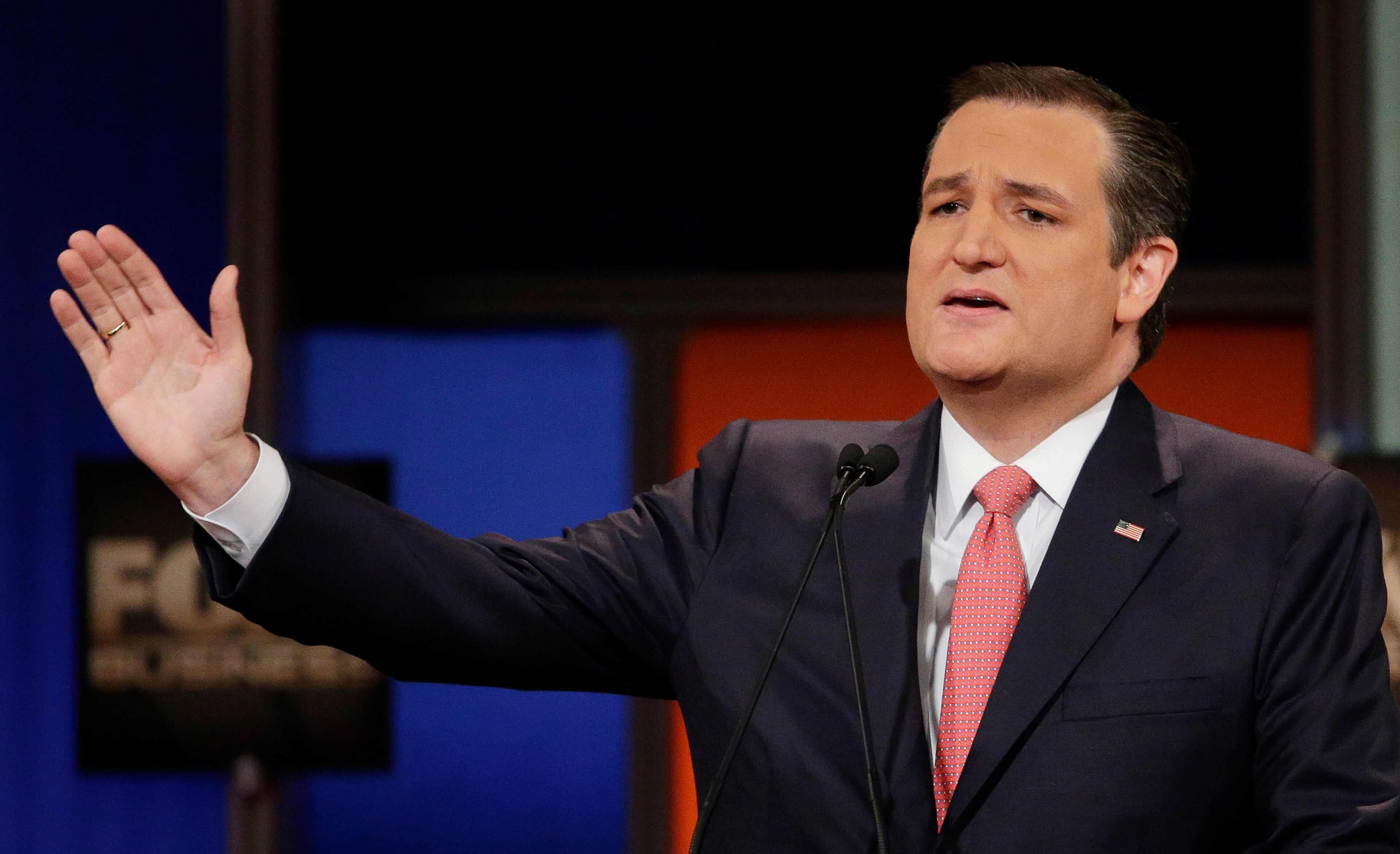 Republican presidential candidate, Sen. Ted Cruz, R-Texas, speaks during the Fox Business Network Republican presidential debate at the North Charleston Coliseum, Thursday, Jan. 14, 2016, in North Charleston, S.C. (AP Photo/Chuck Burton)
