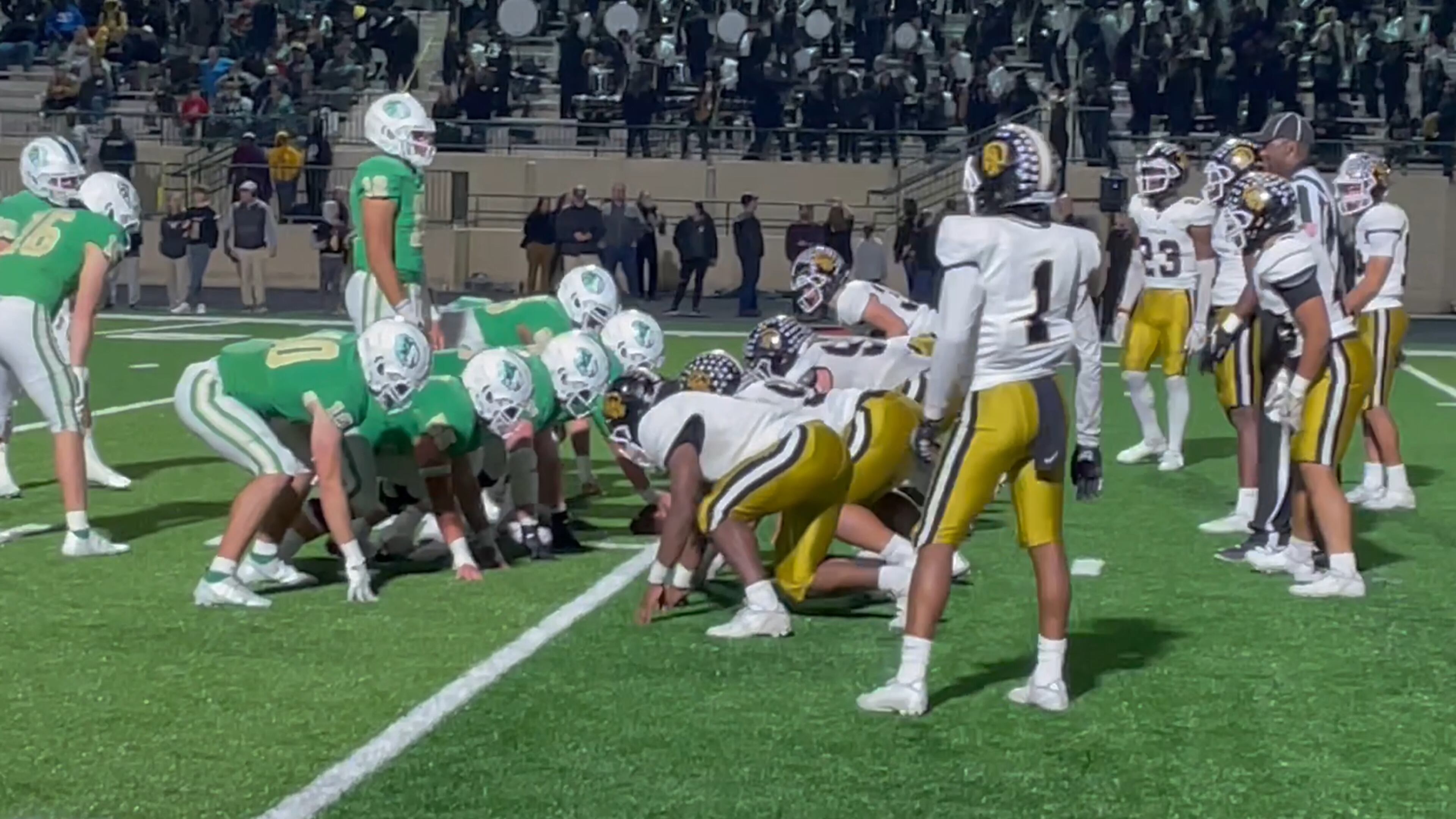 Buford quarterback Ashton Daniels (12) brings his team to the line for the final snap of the Wolves' 21-6 victory over Carrollton in the Class 6A semifinals on Dec. 3, 2021.