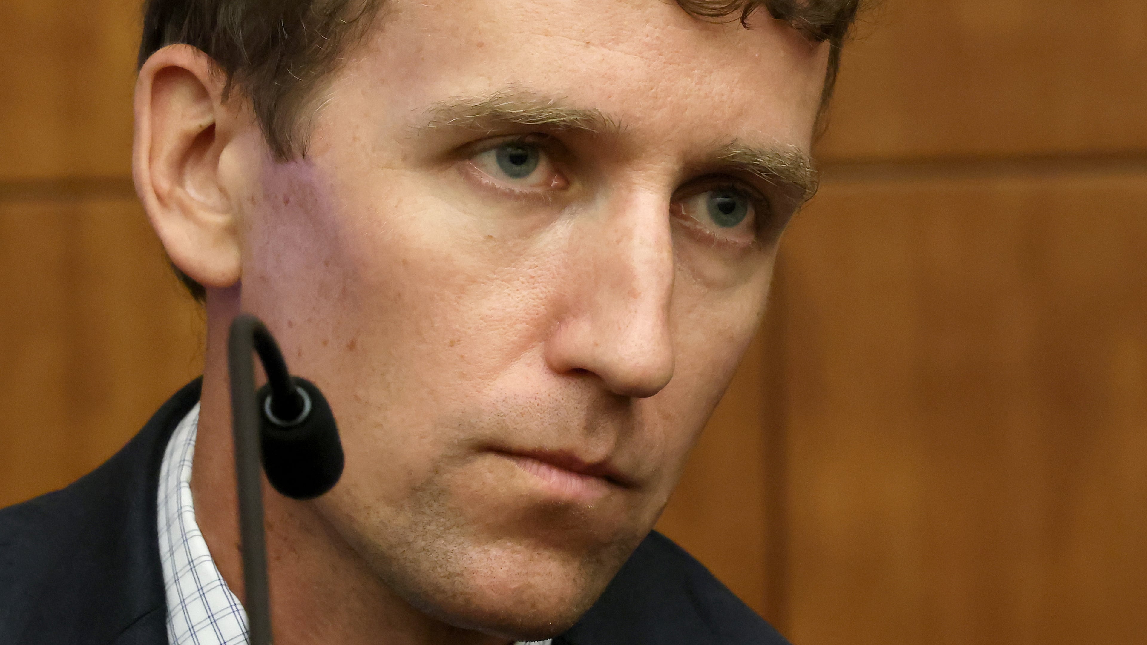 Patrick Clancy sits on the stand during the Lindsay Clancy murder trial at Plymouth Superior Court in Plymouth, Mass., on Wednesday, July 29, 2026. (David L. Ryan/The Boston Globe via AP, Pool)