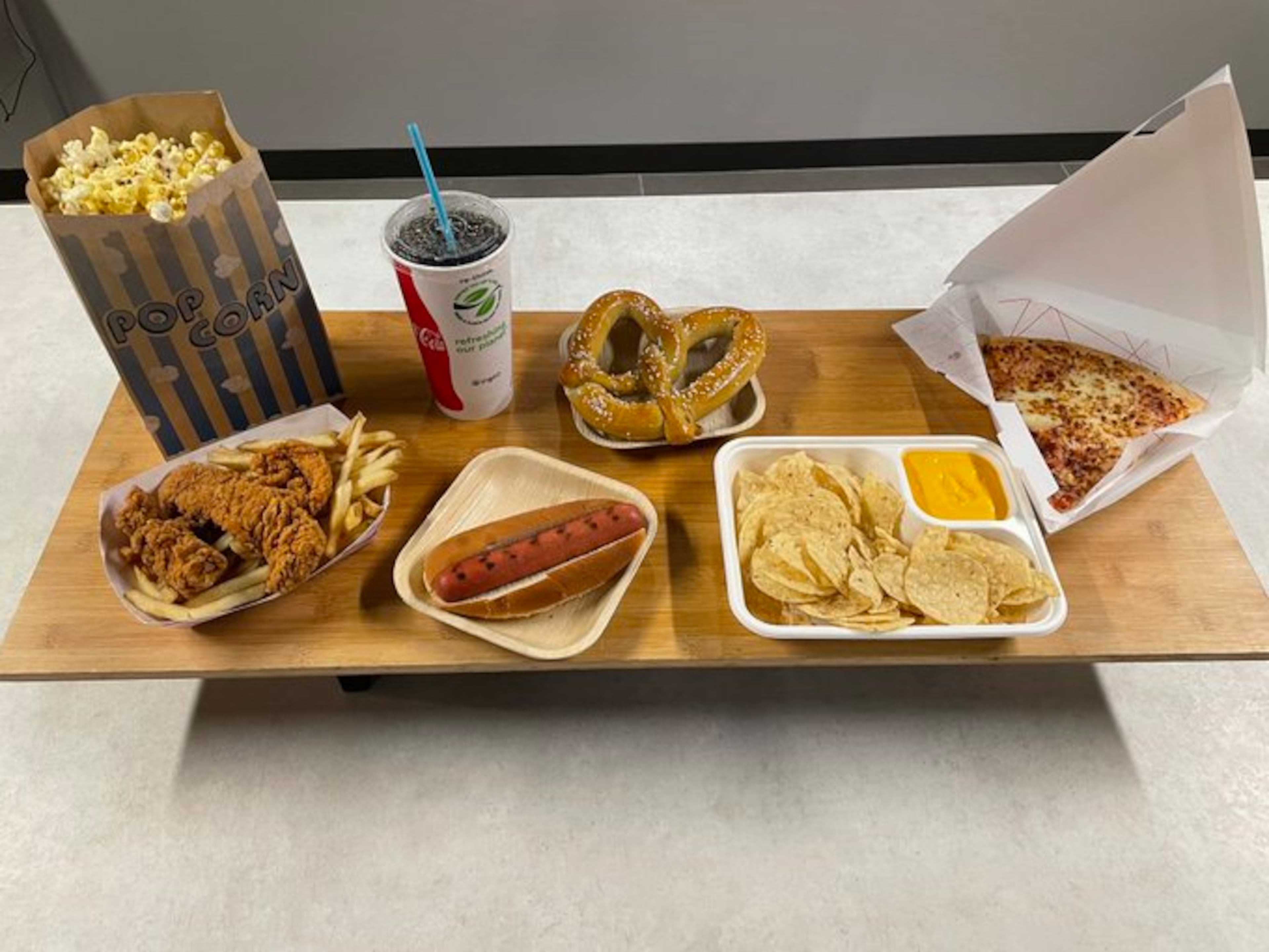 For $20, a family can purchase a slice of pizza, a hot dog, a Bavarian pretzel, popcorn, nachos with cheese, chicken tenders and fries and a refillable soda at Mercedes-Benz Stadium. (Courtesy of AMB Sports and Entertainment)