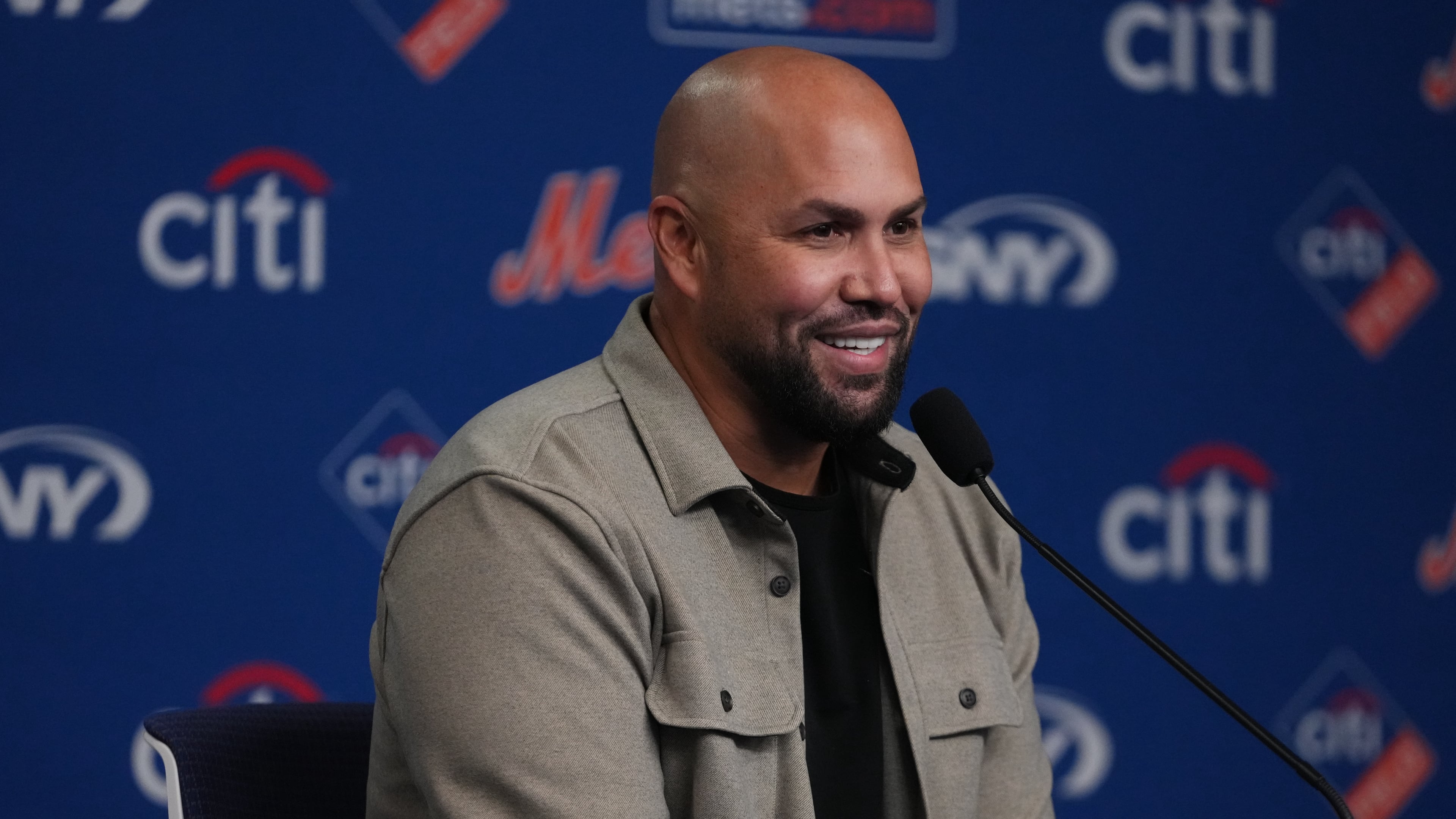 FILE - Carlos Beltran speaks during a news conference before a baseball game between the New York Mets and the Arizona Diamondbacks Tuesday, April 7, 2026, in New York. (AP Photo/Frank Franklin II, File)