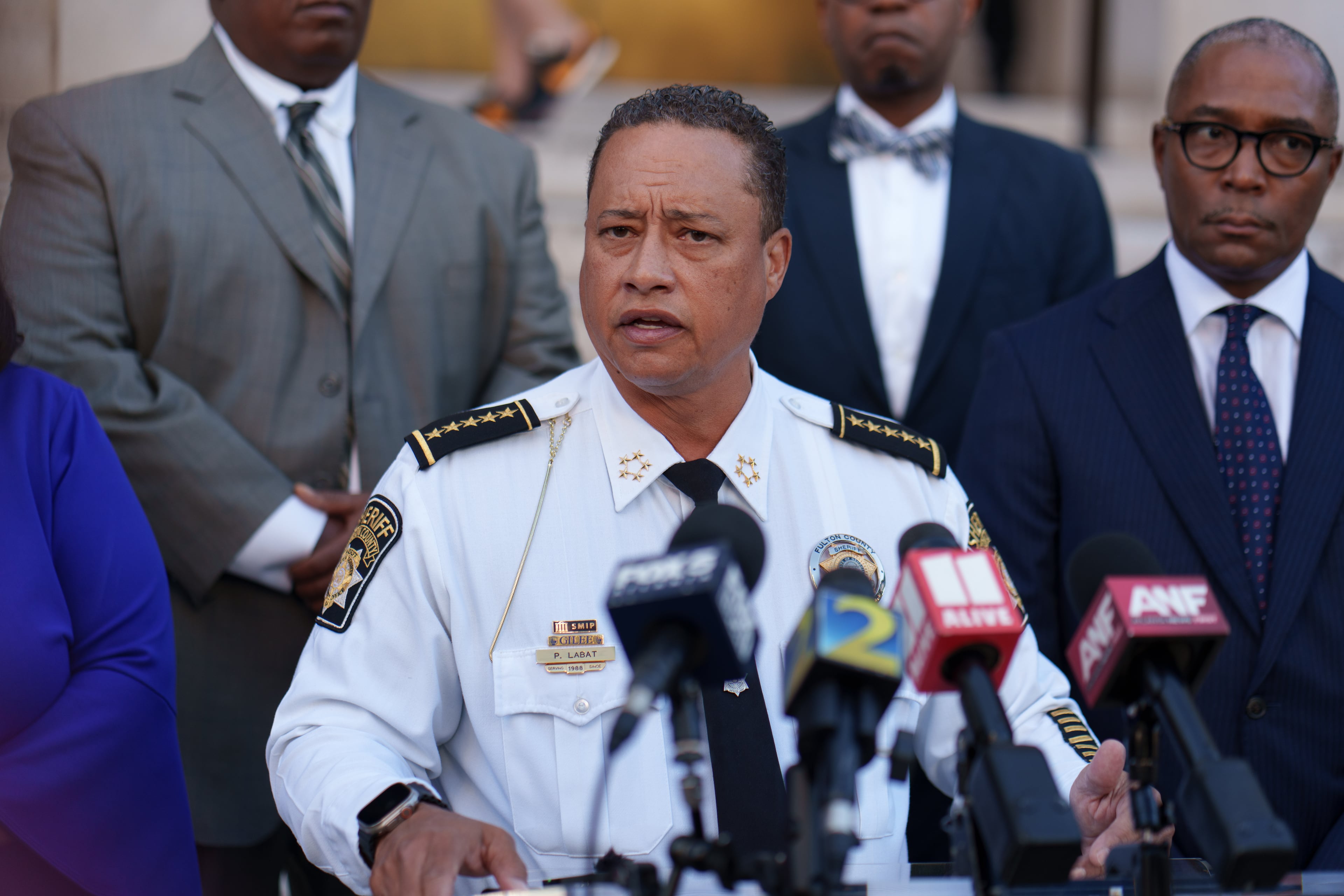 Fulton County Sheriff Patrick Labat speaks during a news conference with county justice leaders about the 2027 budget process on Wednesday, October 7, 2026, in Atlanta. (Ben Hendren for the AJC)