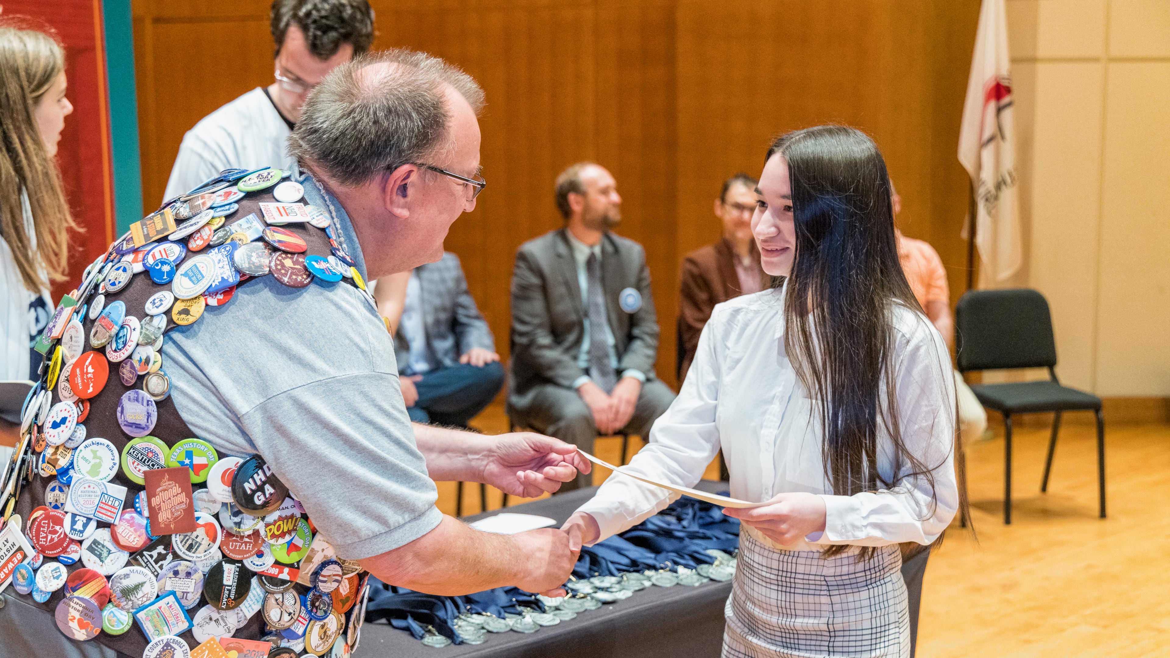 NHD GA held over 400 hardworking students to showcase their historical research projects with their parents, teachers, and supporters at LaGrange College for the 2023 National History Day Georgia State Contest. LaGrange Professor Dr. Kevin Shirley presents a student award at the 2023 National History Day Georgia State Contest. Photo by Jason Meek, JM Photographics.