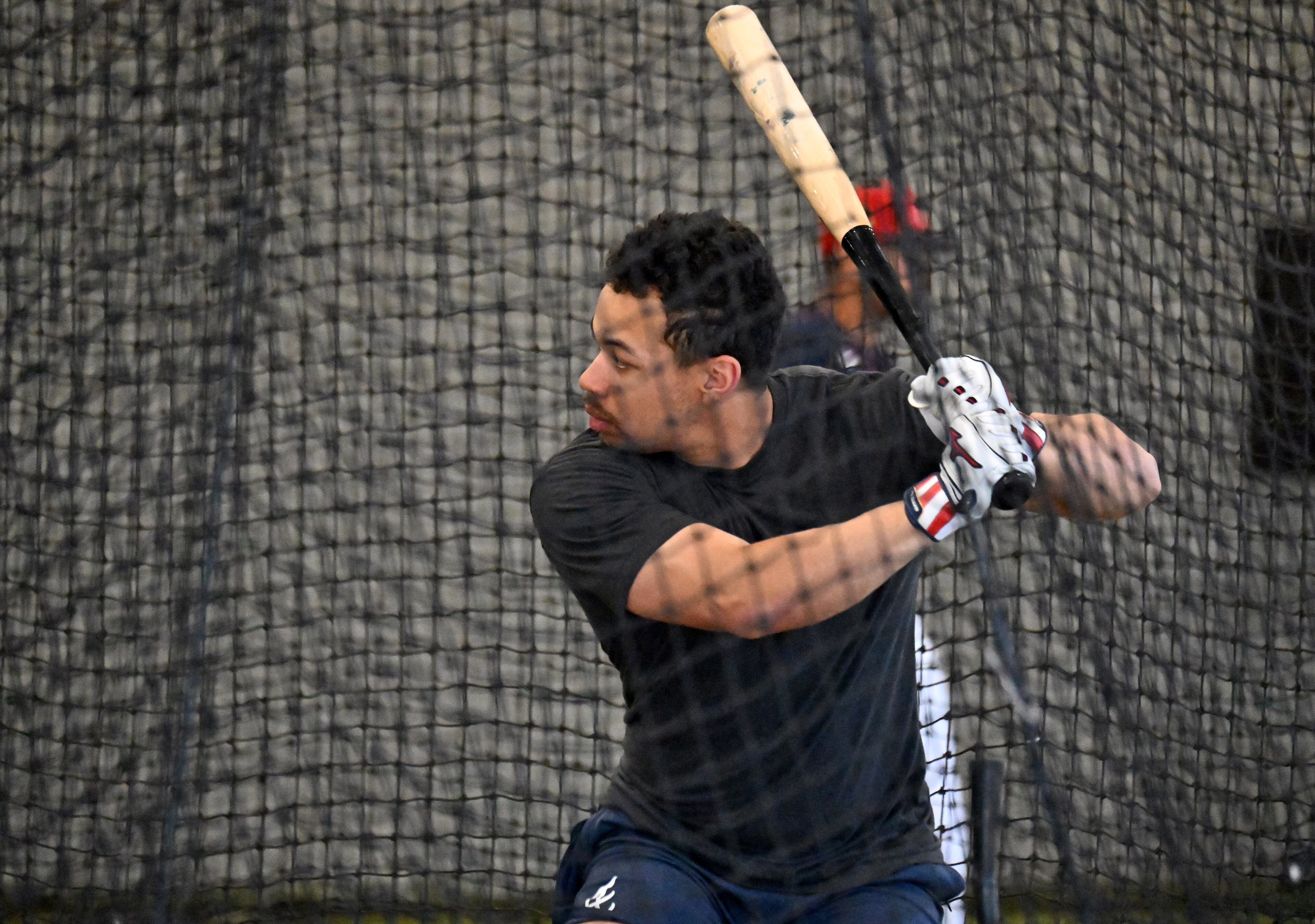 Braves catcher Drake Baldwin takes batting practice during spring training workouts Wednesday, Feb. 11, 2026, at CoolToday Park in North Port, Fla. (Hyosub Shin/AJC)