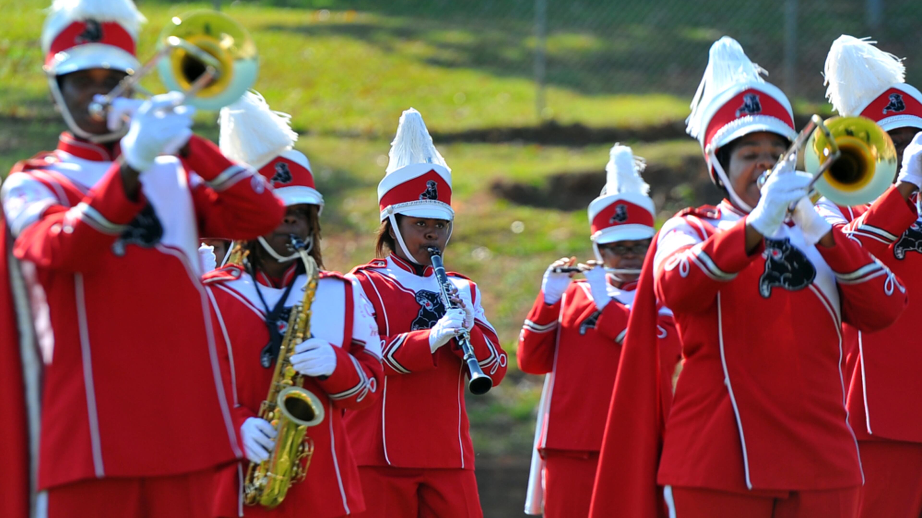 Clark Atlanta University marching band takes the field during homecoming game in 2012. The Mighty Marching Panthers will now have its first female band director, Tomisha Brock. File photo