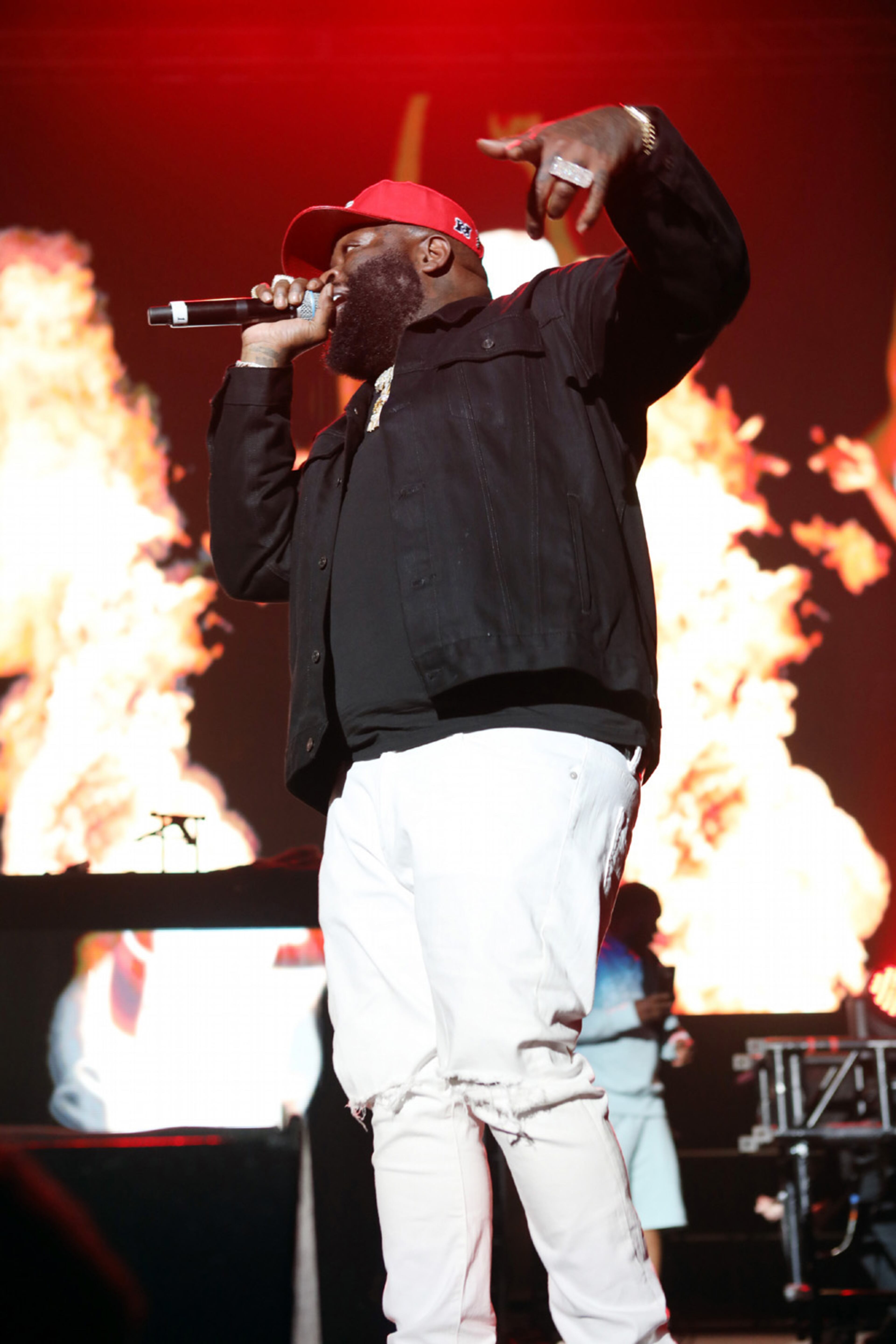 The Legendz of the Streetz Tour rocked sold-out State Farm Arena in Atlanta on Friday, April 1, 2022. The show featured Hip Hop stars Rick Ross (above), Jeezy, T.I., Trina, DJ Drama, Dav3D and D'Myke. (Photo: Robb Cohen for The Atlanta Journal-Constitution)