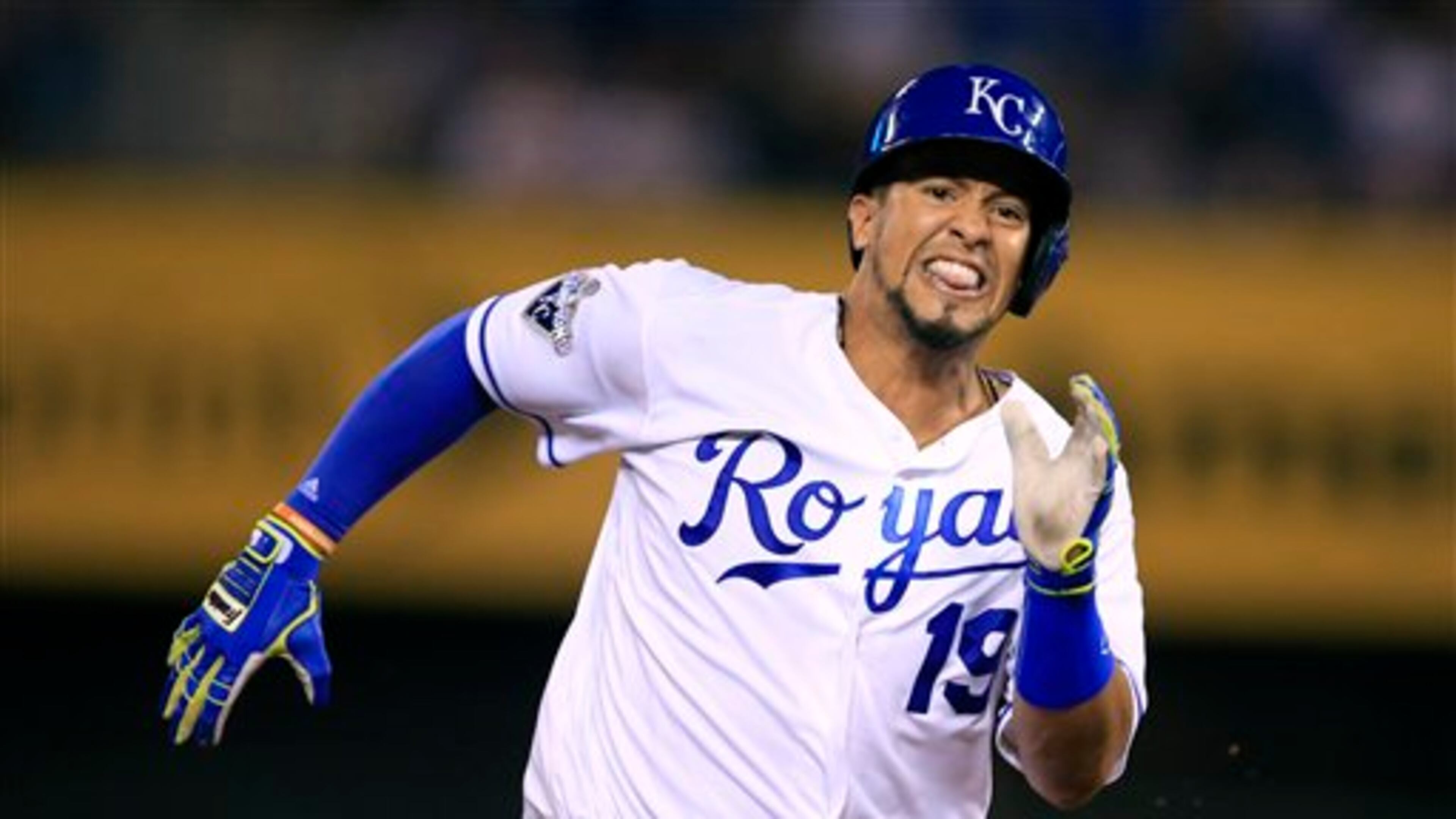 Kansas City Royals' Cheslor Cuthbert during a baseball game against the Chicago White Sox at Kauffman Stadium in Kansas City, Mo., Thursday, Aug. 11, 2016. (AP Photo/Orlin Wagner)