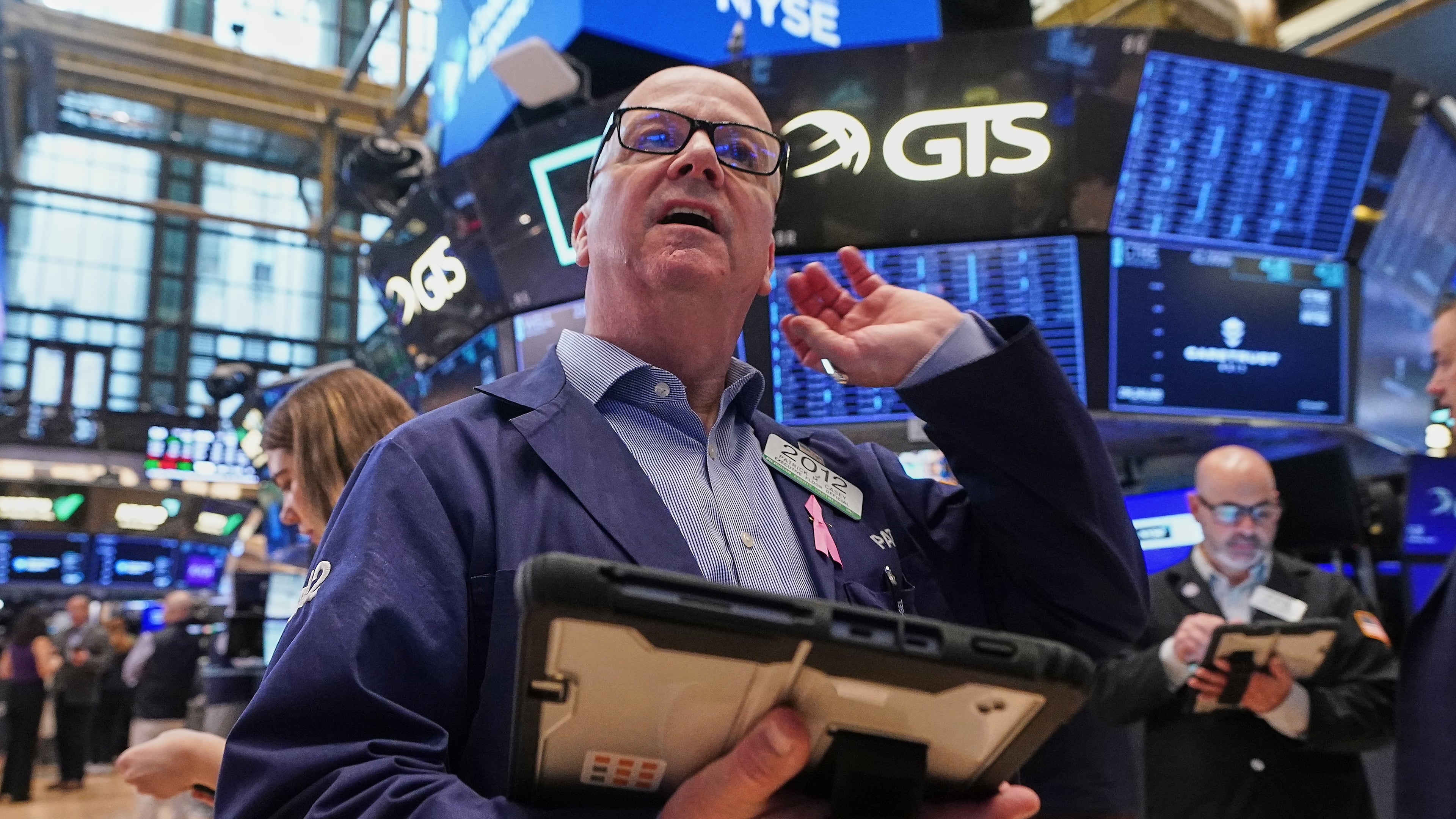 Trader Patrick Casey works on the floor of the New York Stock Exchange, Wednesday, May 13, 2026. (AP Photo/Richard Drew)