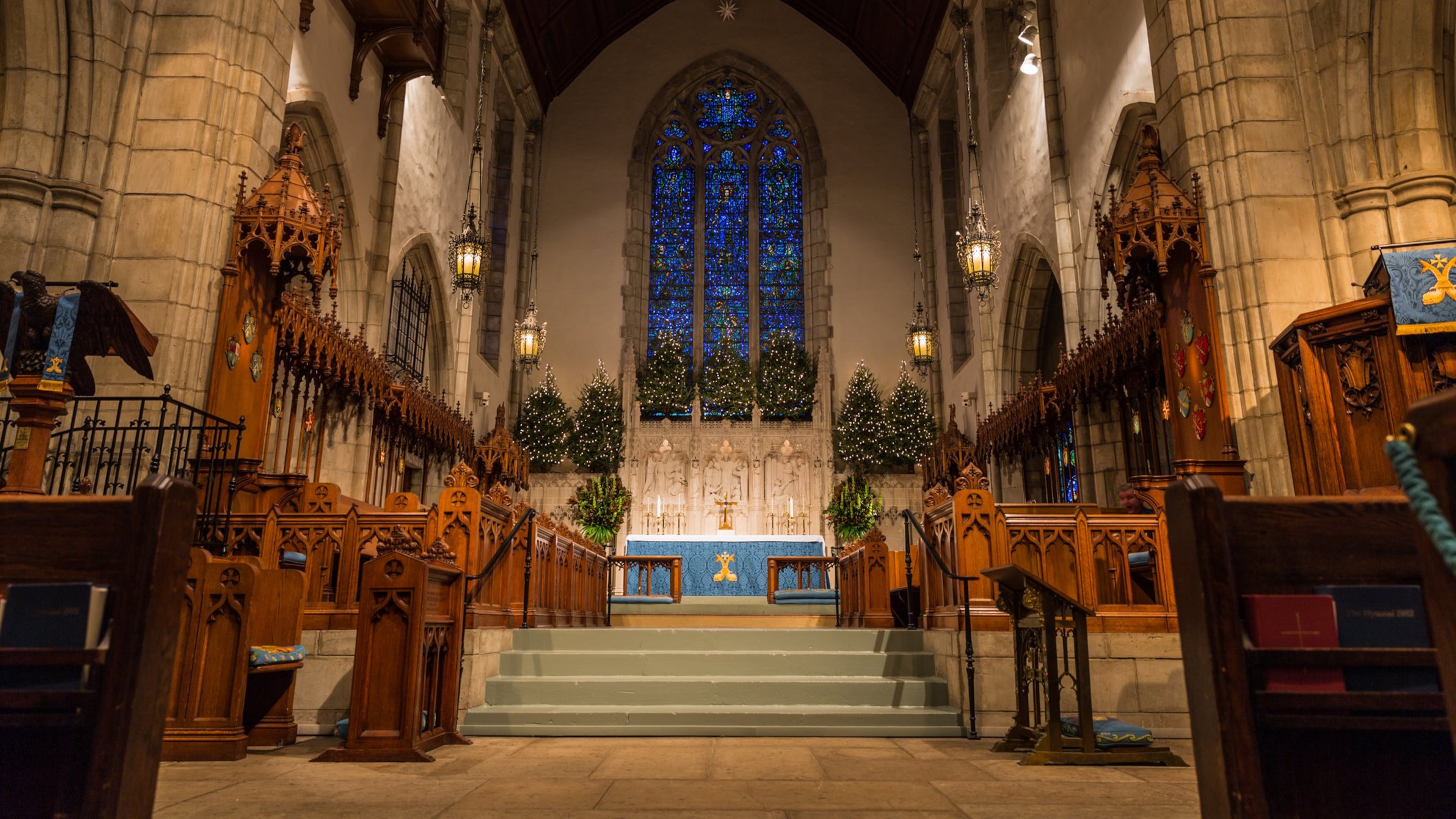 Christmas trees have been erected around the altar for the 2016 Christmas holiday at The Church of Bethesda-by-the-Sea in Palm Beach. (Joseph Forzano / The Palm Beach Post)