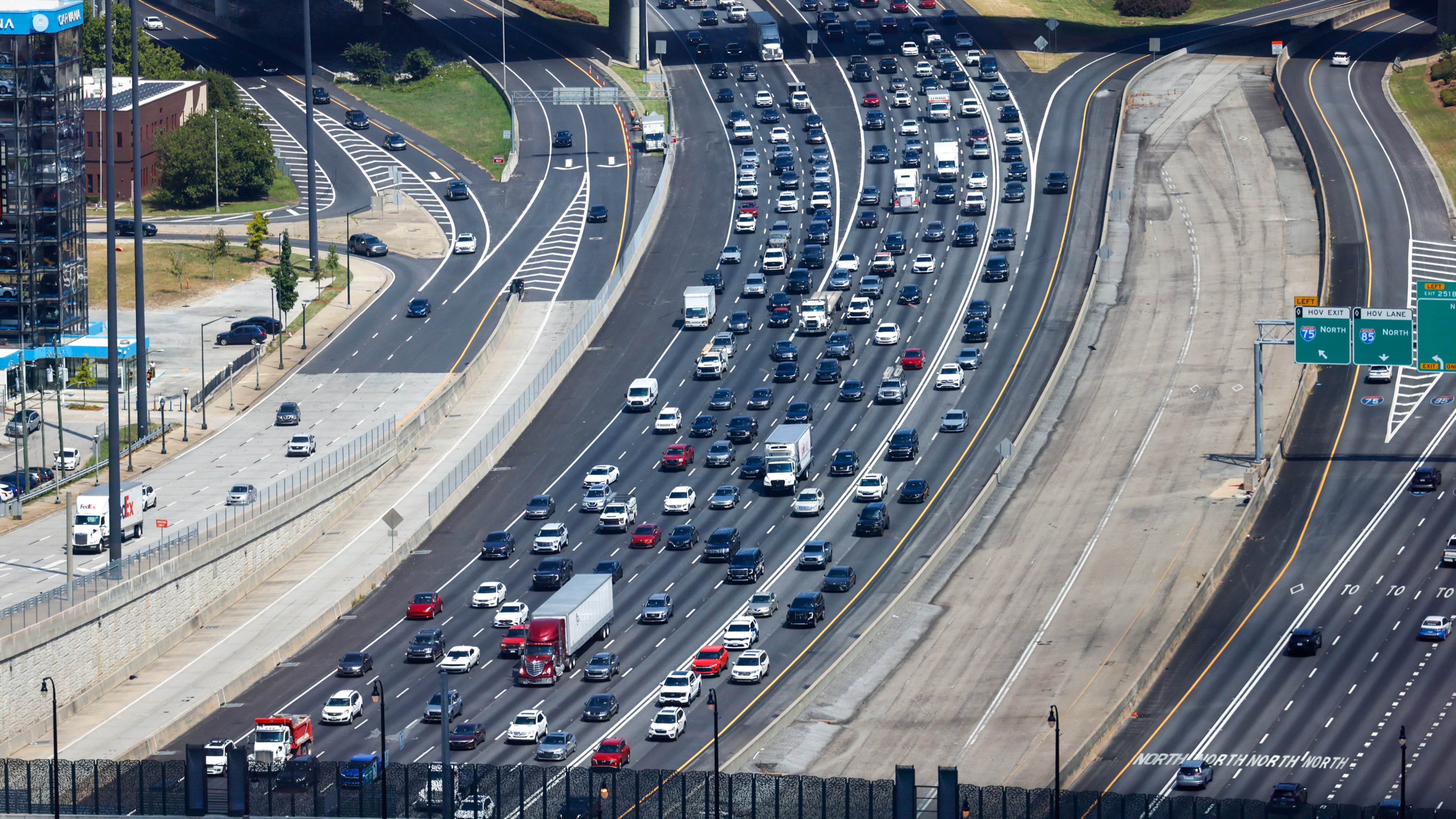 Traffic forms along the Downtown Connector on Wednesday, Aug. 26, 2026, in Atlanta. The leeway we afford others on the road by putting ourselves second is world changing and lifesaving, Doug Turnbull writes. (Arvin Temkar/AJC)