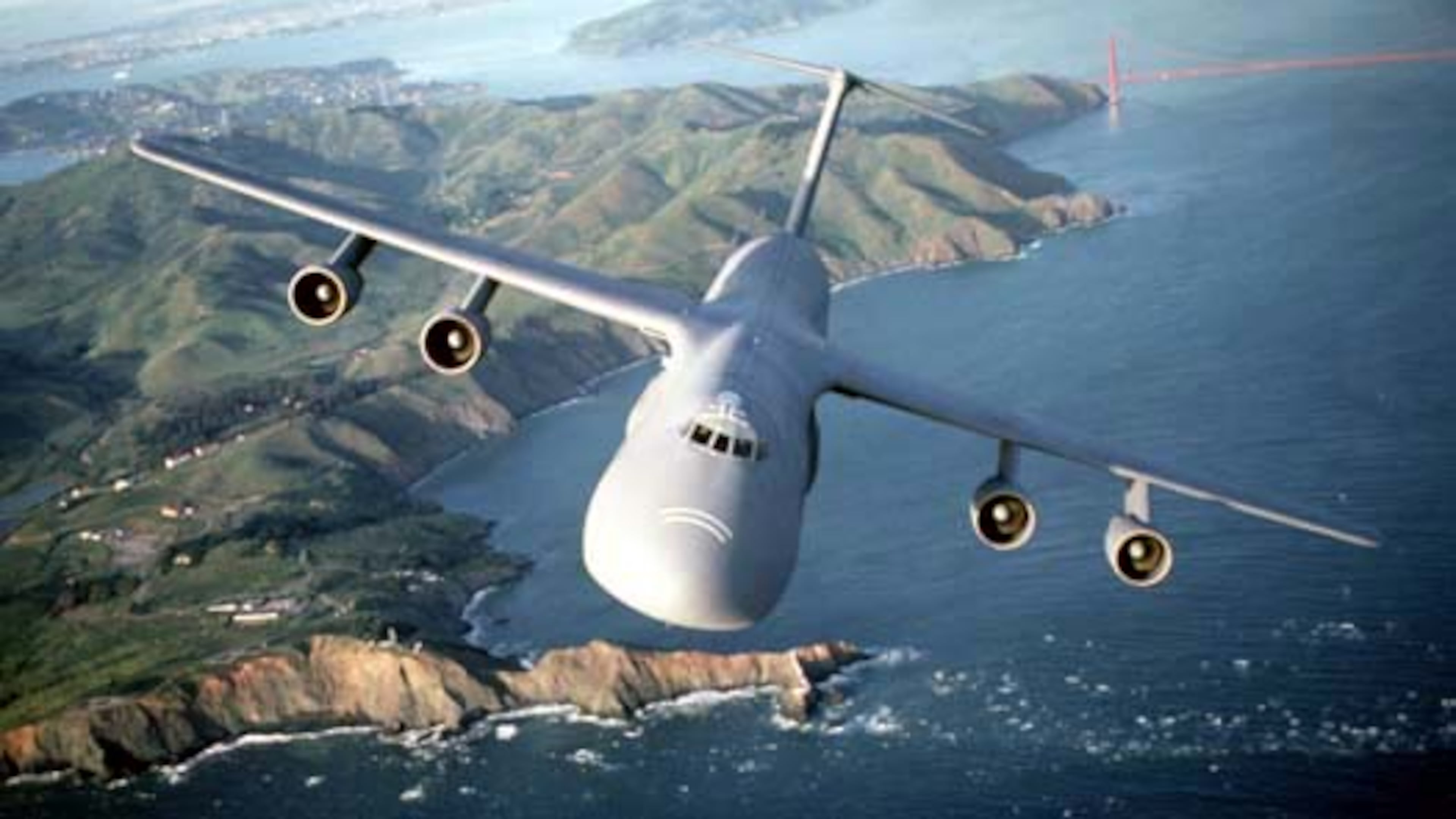 C-5A/B GALAXY, CARGO, AIRCRAFT, Photo by: Mr. Ken Hackman Primary function: Long-range, heavy logistics transport. Contractor: Lockheed-Georgia Co. Speed: More than 500 mph at 25,000 ft. Dimensions: Wingspan 222 ft. 9 in., length 247 ft. 10 in., height at tail 65 ft. 1 in., stabilizer span 68 ft. 9 in., cargo compartment--height 13 ft. 6 in., width 19 ft. Range: 5,259 miles with 112,600 lbs. cargo at 507 mph. Crew: six.