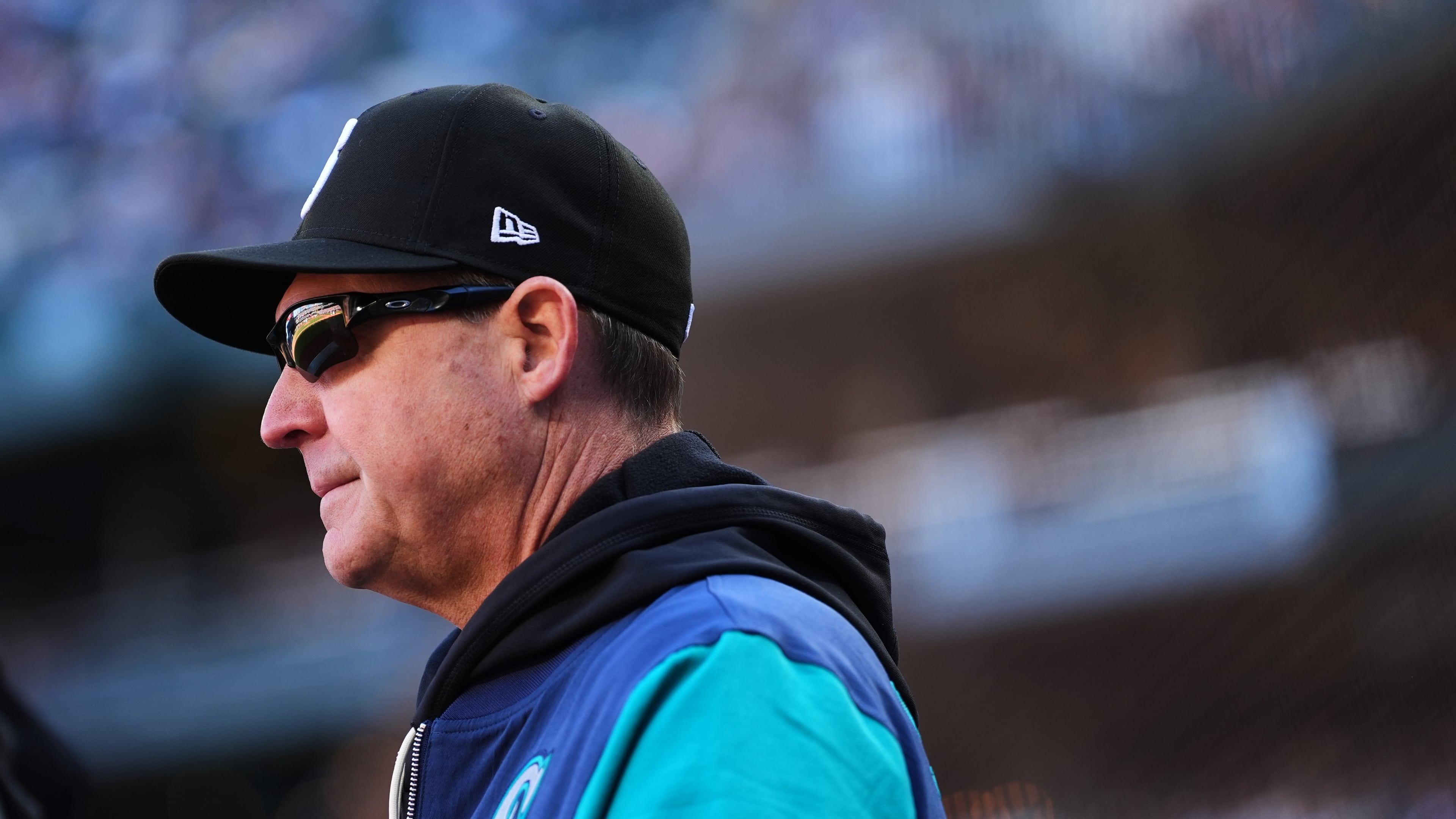 Seattle Mariners manager Dan Wilson looks on during the second inning of a baseball game against the Los Angeles Angels, Sunday, Sept. 27, 2026, in Seattle. (AP Photo/Lindsey Wasson)