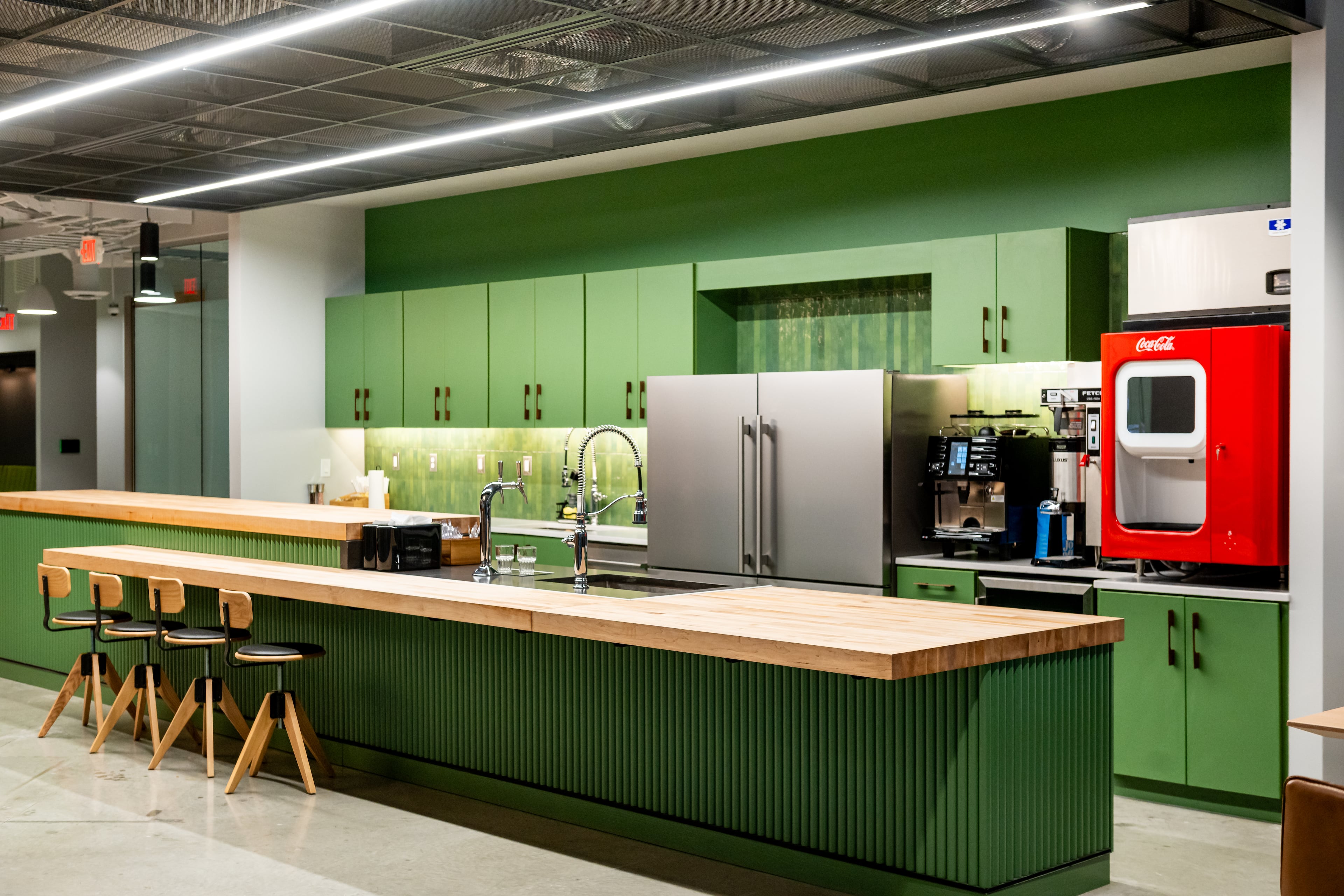 A kitchen in a central gathering space at Shake Shack's new metro Atlanta office. It's also building out an innovation kitchen there for training and demonstrations. (Courtesy of Shake Shack)