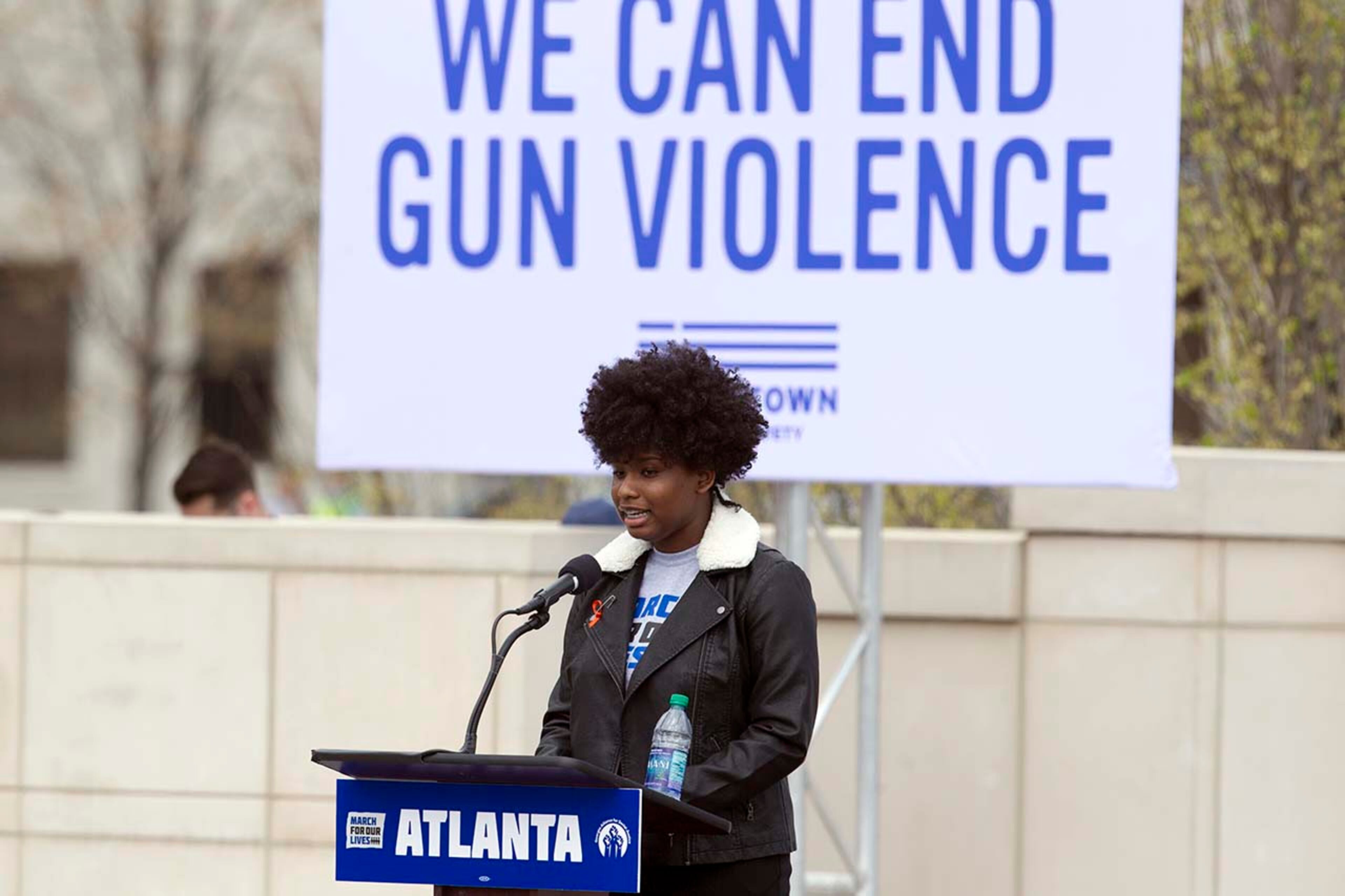 Jordan Parker, a student at South DeKalb High, speaks during the March for our Lives event in Atlanta, Georgia, on Saturday, March 24, 2018. (REANN HUBER/REANN.HUBER@AJC.COM)