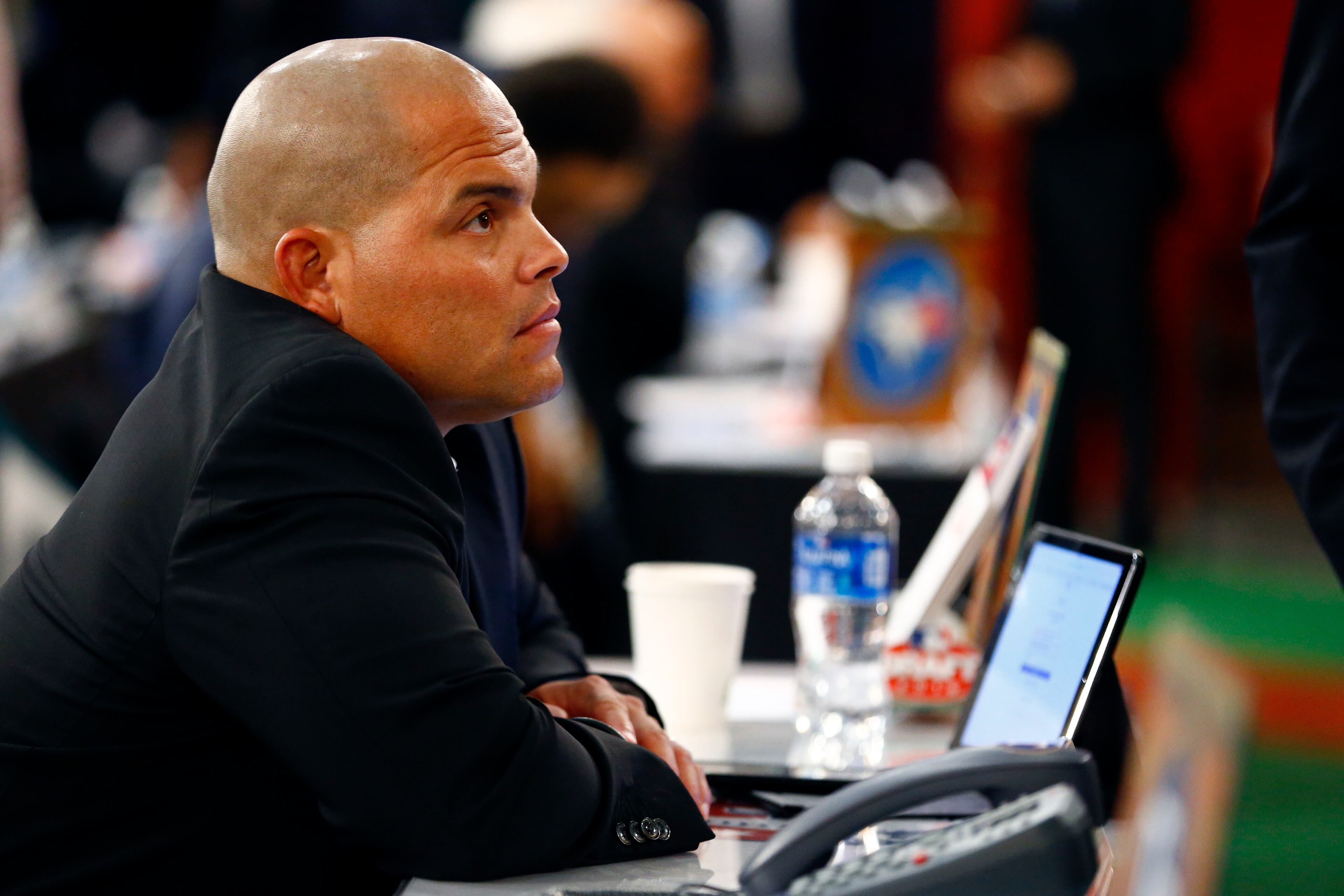Former catcher Ivan Rodriguez attends the baseball draft Thursday, June 9, 2016, in Secaucus, N.J. (AP Photo/Julio Cortez)