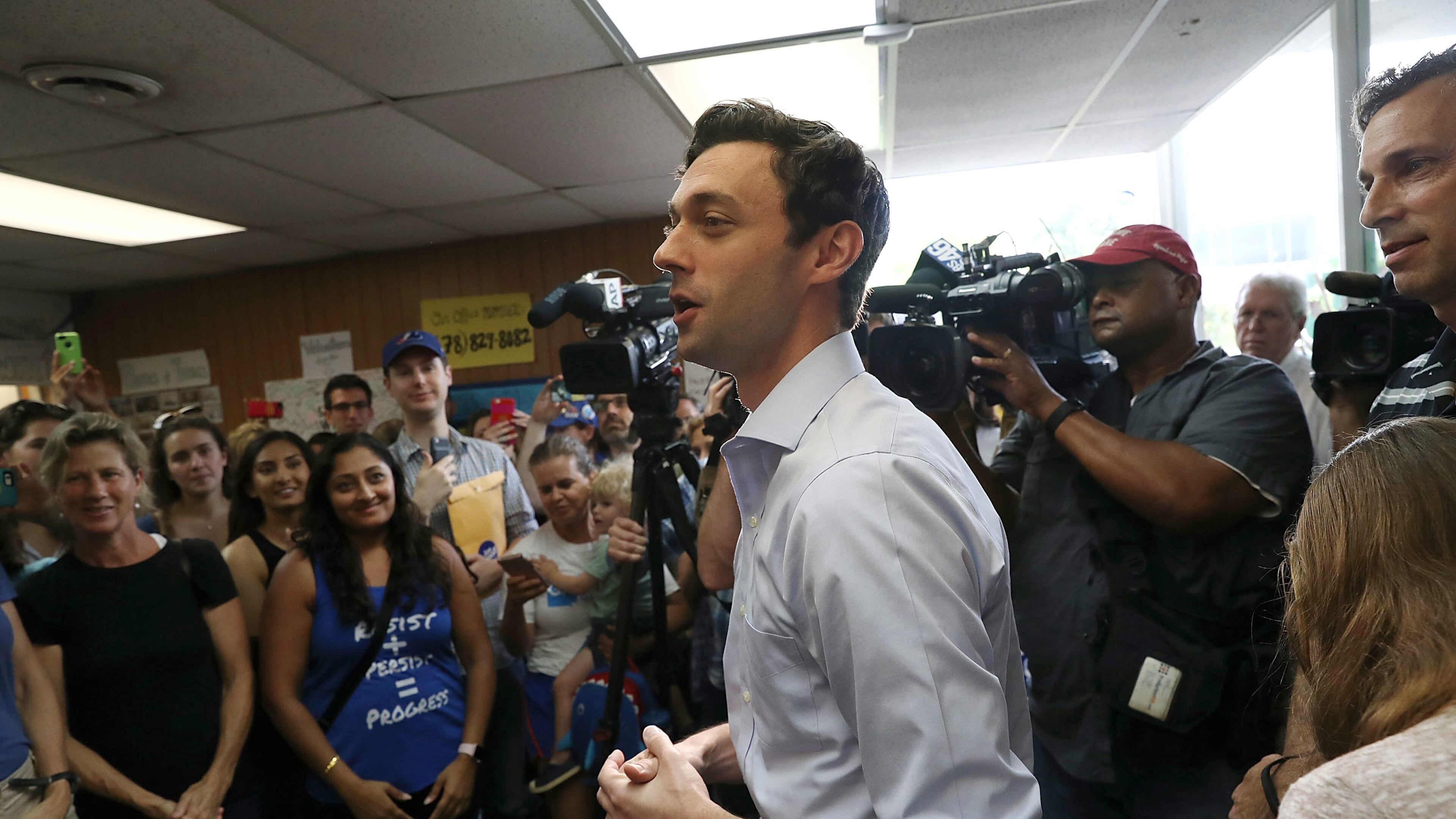 Democratic candidate Jon Ossoff visits his Chamblee campaign office to thank volunteers and supporters as he runs for Georgia's 6th Congressional District on June 19, 2017. (Photo by Joe Raedle/Getty Images)
