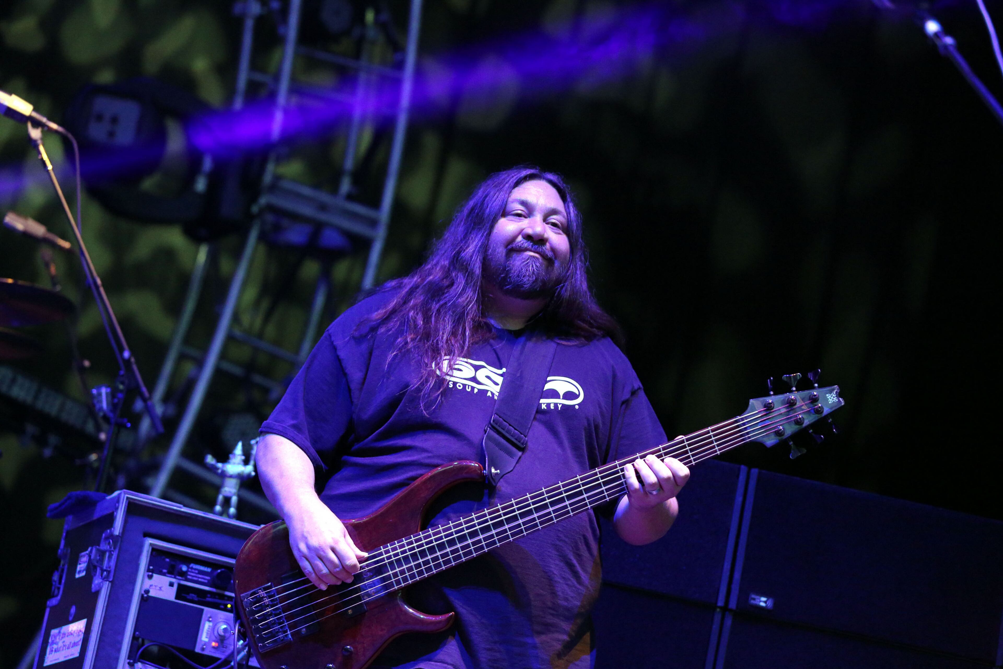 Athens jam-rockers Widespread Panic play the first of a two-night stint Friday night at Verizon Wireless Amphitheatre in Alpharetta. Bassist Dave Schools performs on "Space Wrangler."