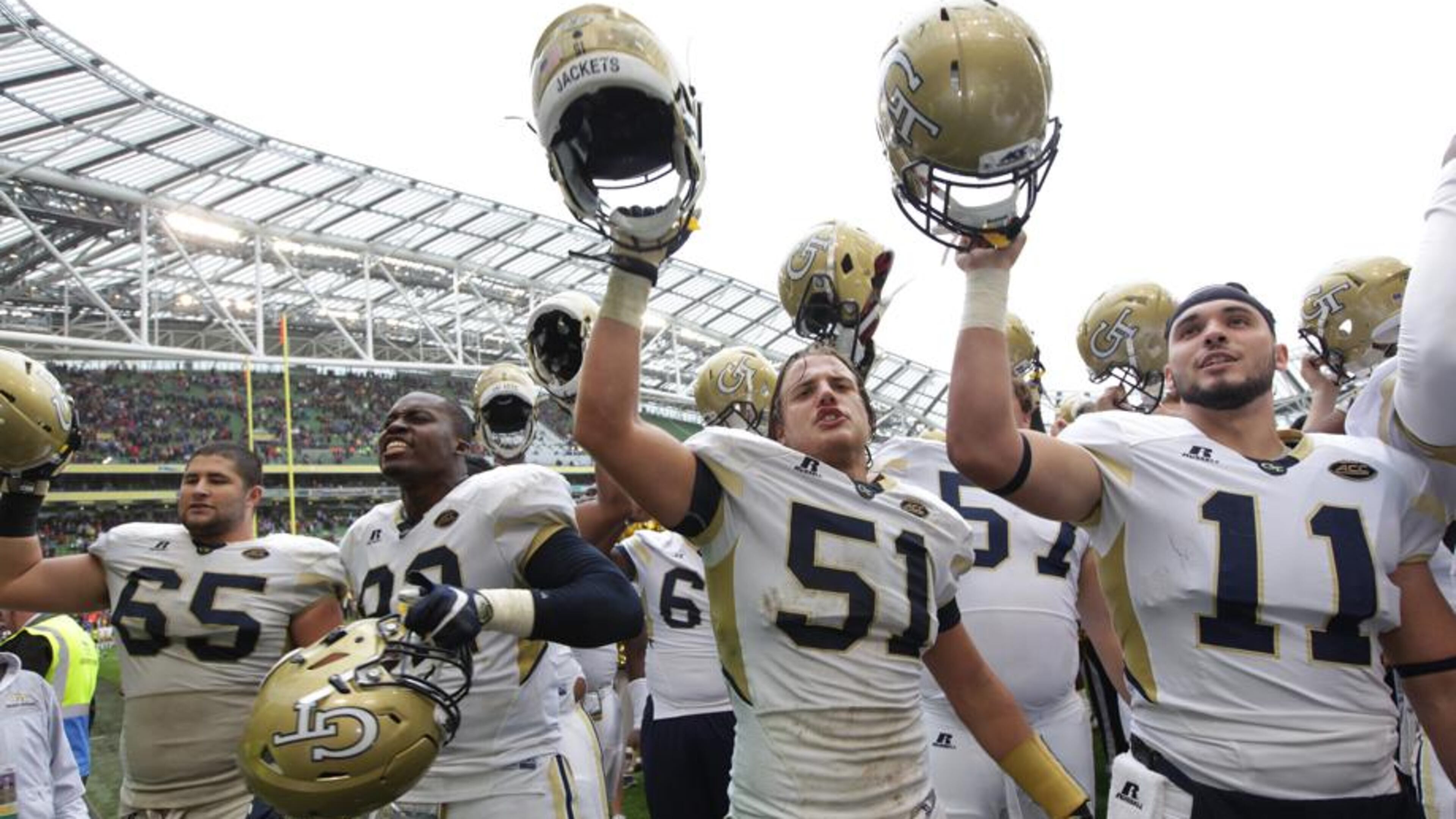 Brant Mitchell (51), shown here after the win against Boston College, was honored by the ACC on Monday for his play in last week’s win against Virginia.