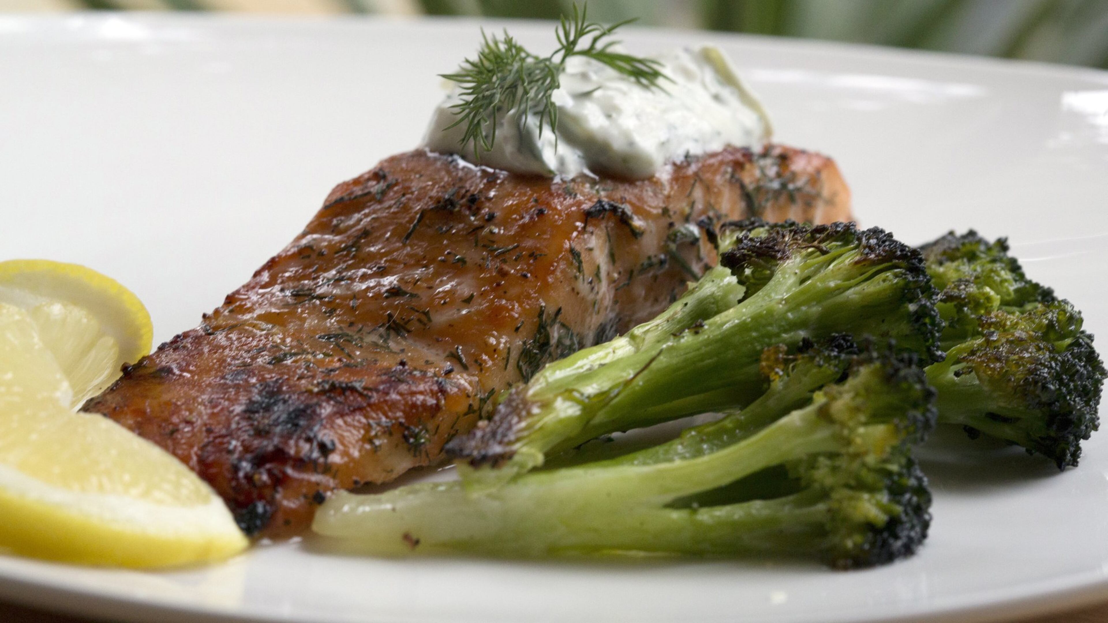 Dill and Sugar Brined Broiled Salmon with roasted broccoli. It can be topped with Cucumber-Yogurt Sauce. (Kathleen Galligan/Detroit Free Press/TNS)