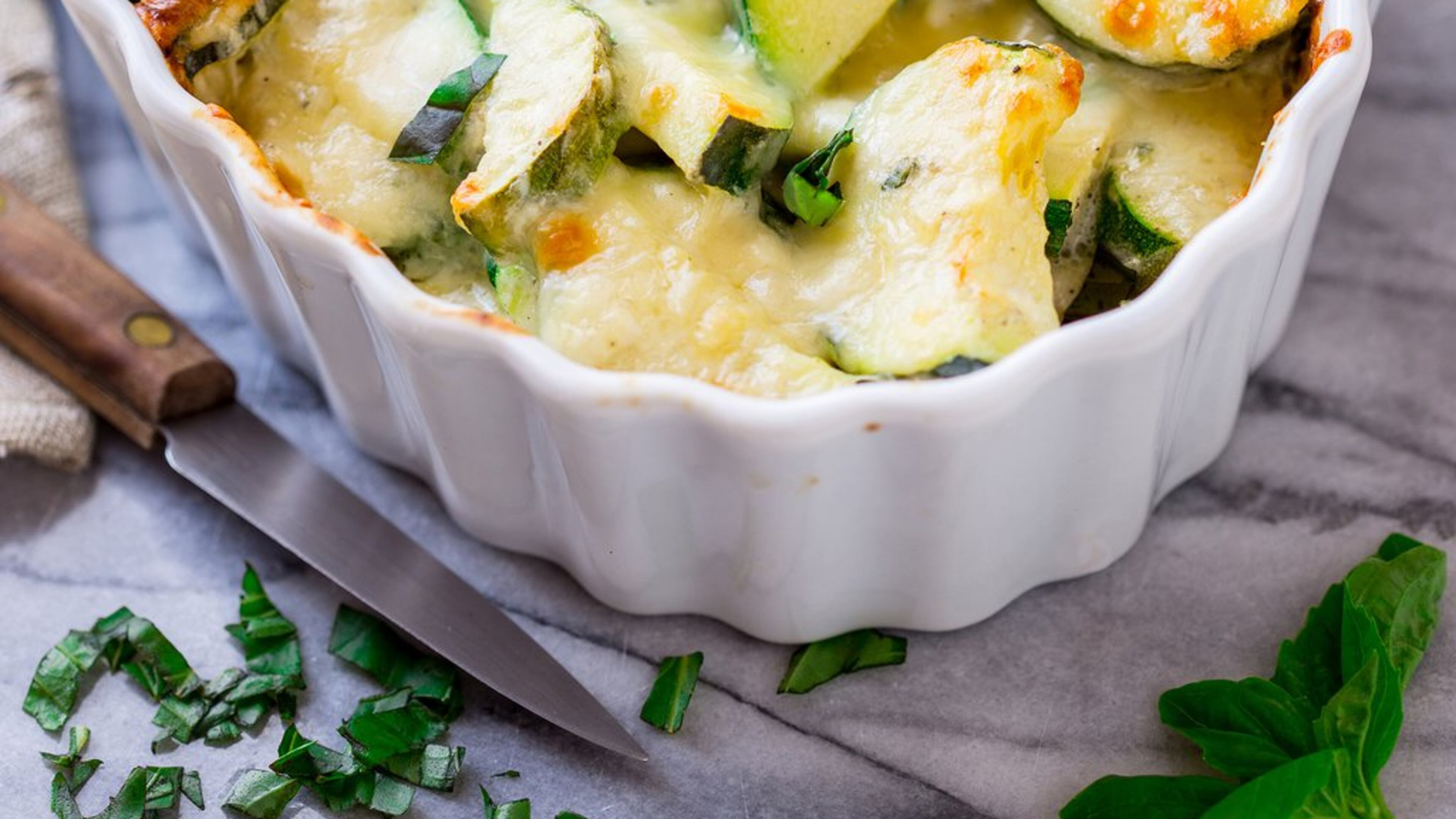 Sunday’s Zucchini Casserole au Gratin accompanies roast chicken. Contributed by Katie Webster