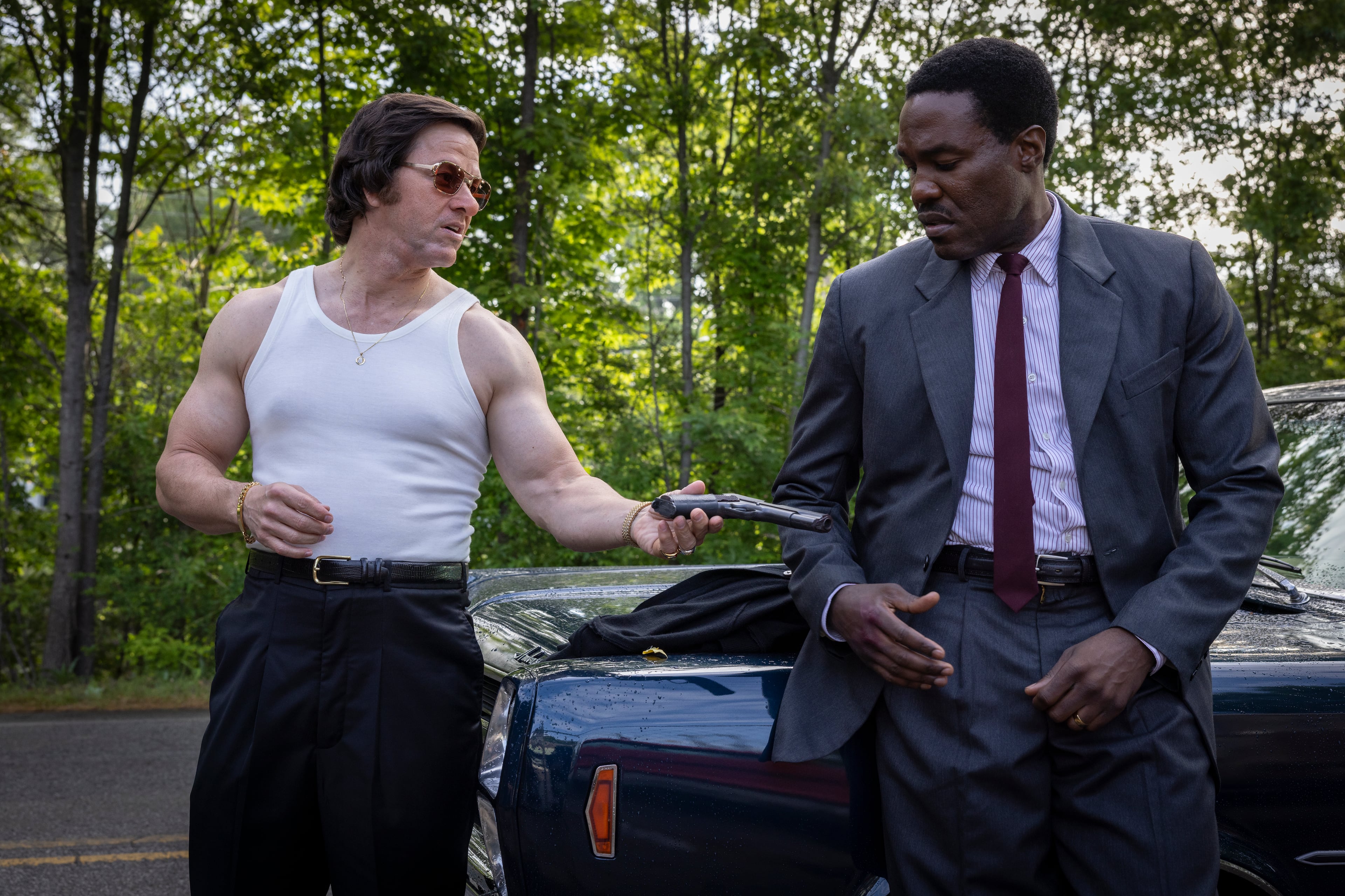 Mark Wahlberg and Yahya Abdul-Mateen II in the 1966 period-piece thriller "By Any Means," shot in metro Atlanta. This particular scene was shot not far from Emory University. (Courtesy of Paramount Pictures)