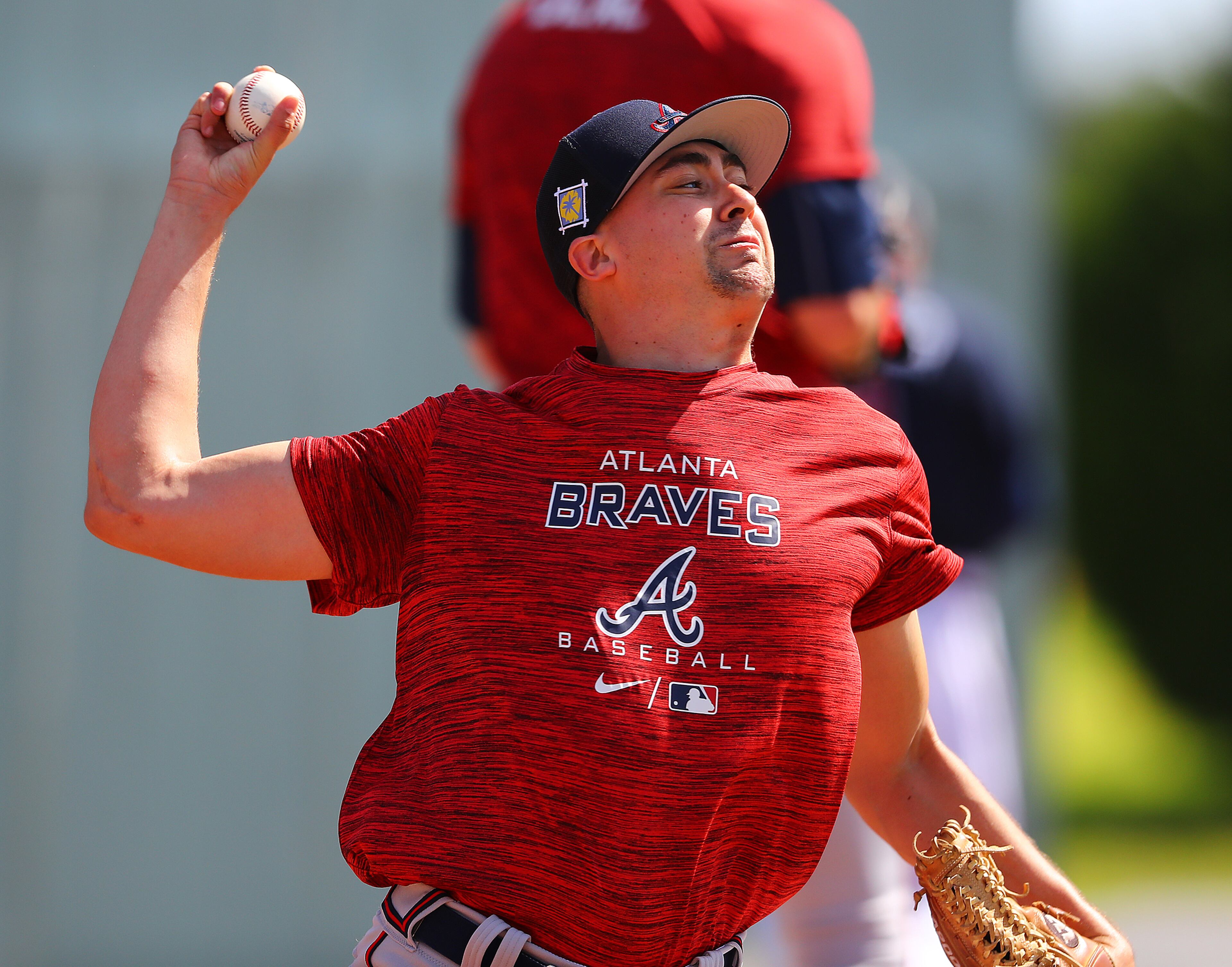 030622 North Port: Atlanta Braves minor league pitcher James Acuna throws from a practice mound on the first day of Braves minor league spring training camp on Sunday, March 6, 2022, in North Port. “Curtis Compton / Curtis.Compton@ajc.com”`