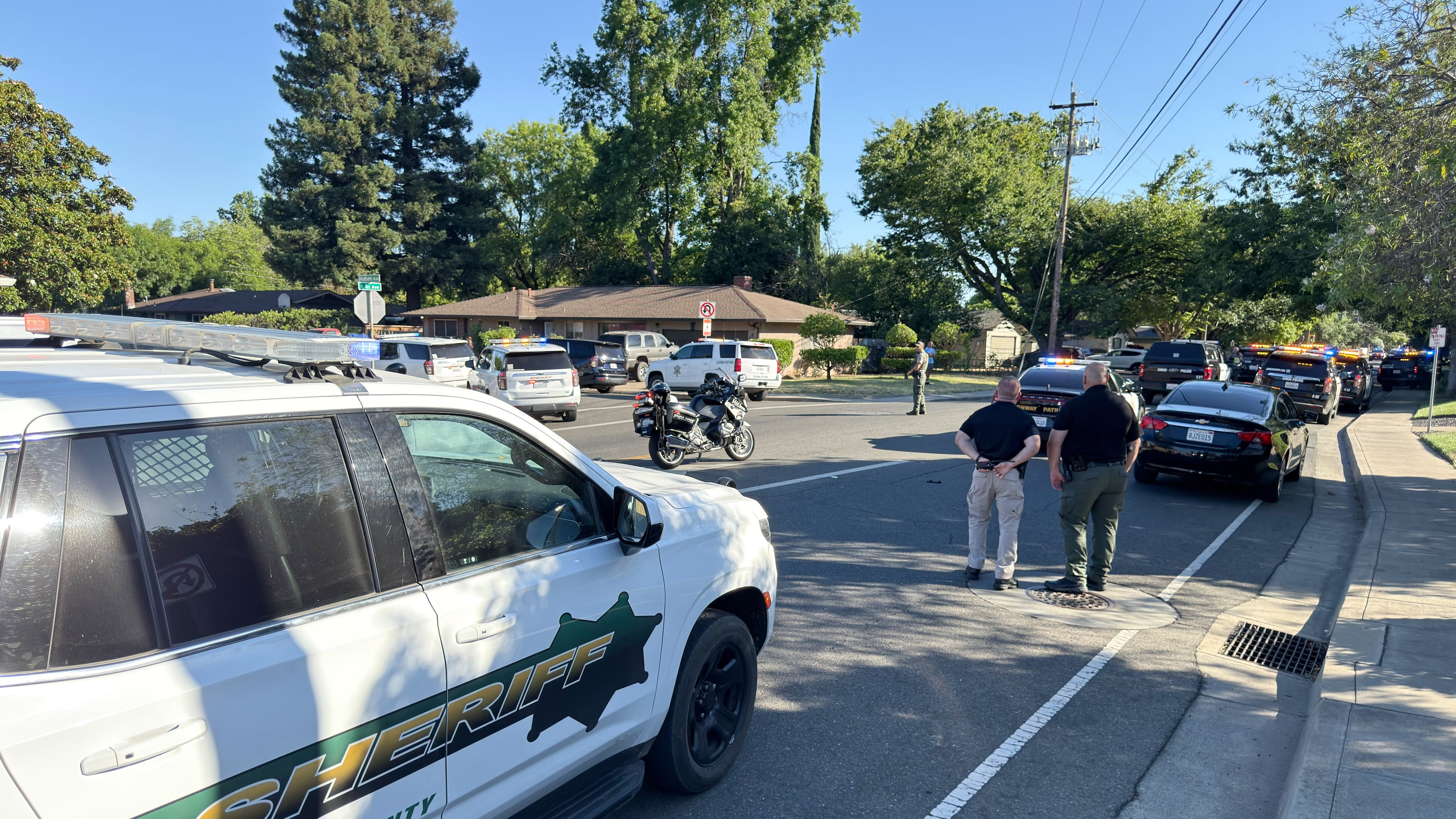 Law enforcement personnel block East First Avenue between Sherman Avenue and Sheridan Avenue following a shooting at the Chico Library, Monday, June 22, 2026 in Chico, Calif. (Michael Weber/The Chico Enterprise-Record via AP)
