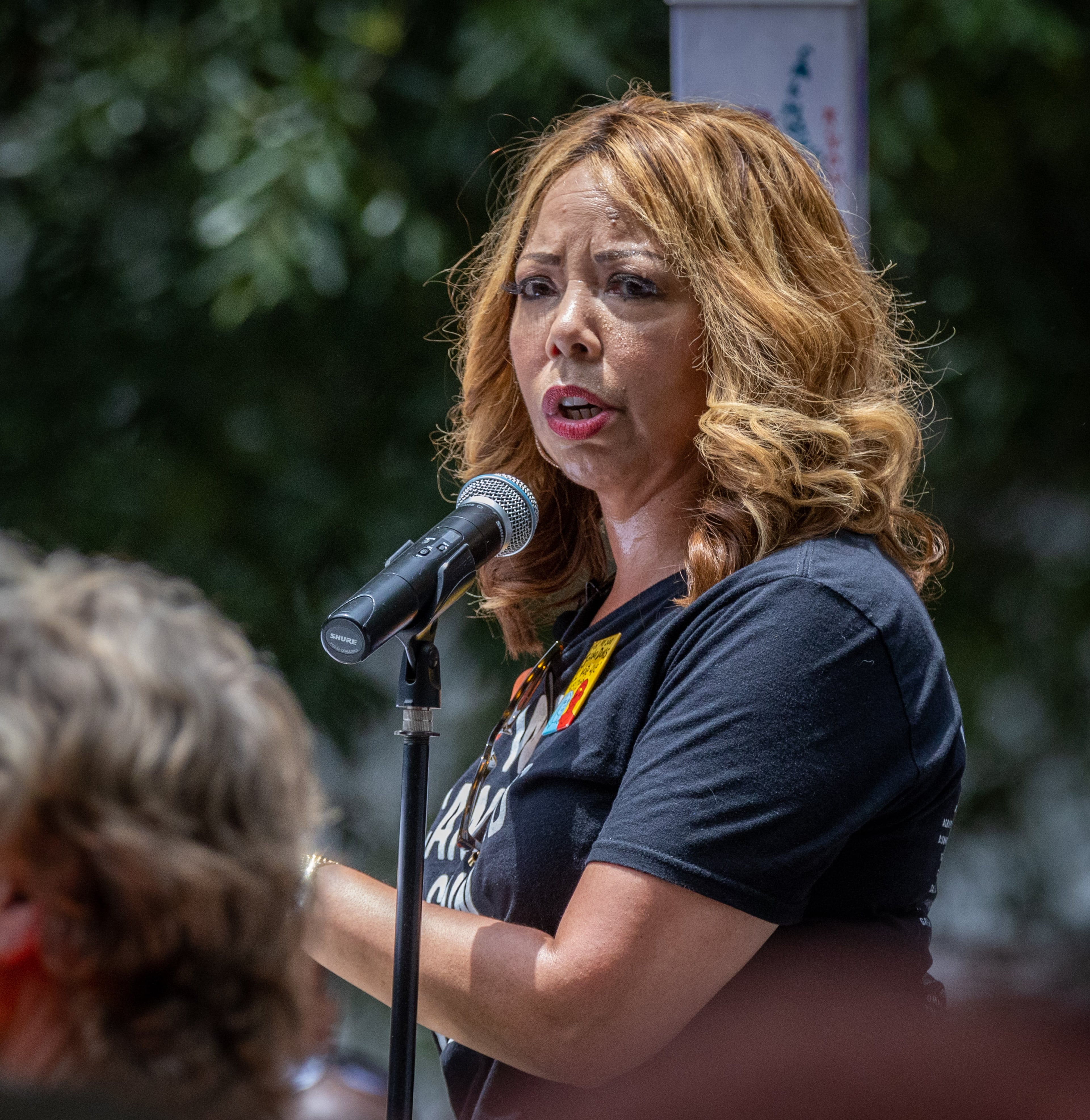 U.S. Rep. Lucy McBath speaks to the crowd during a March for Our Lives rally at Woodruff Park on Saturday, June 11, 2022. (Steve Schaefer / steve.schaefer@ajc.com)
