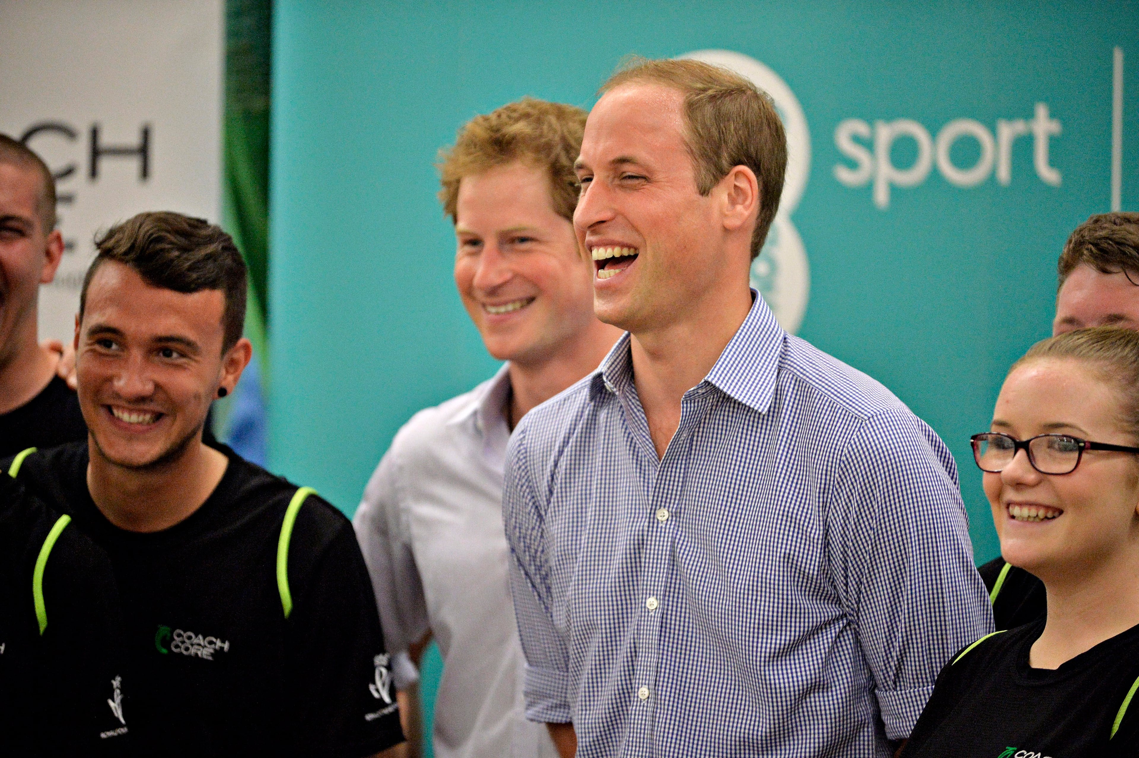 GLASGOW, SCOTLAND - JULY 29: Prince Harry and Prince William, Duke of Cambridge visit the Coach Core project at Gorbals Leisure Centre on July 29, 2014 in Glasgow, Scotland. (Photo by Jamie Simpson - WPA Pool/Getty Images)