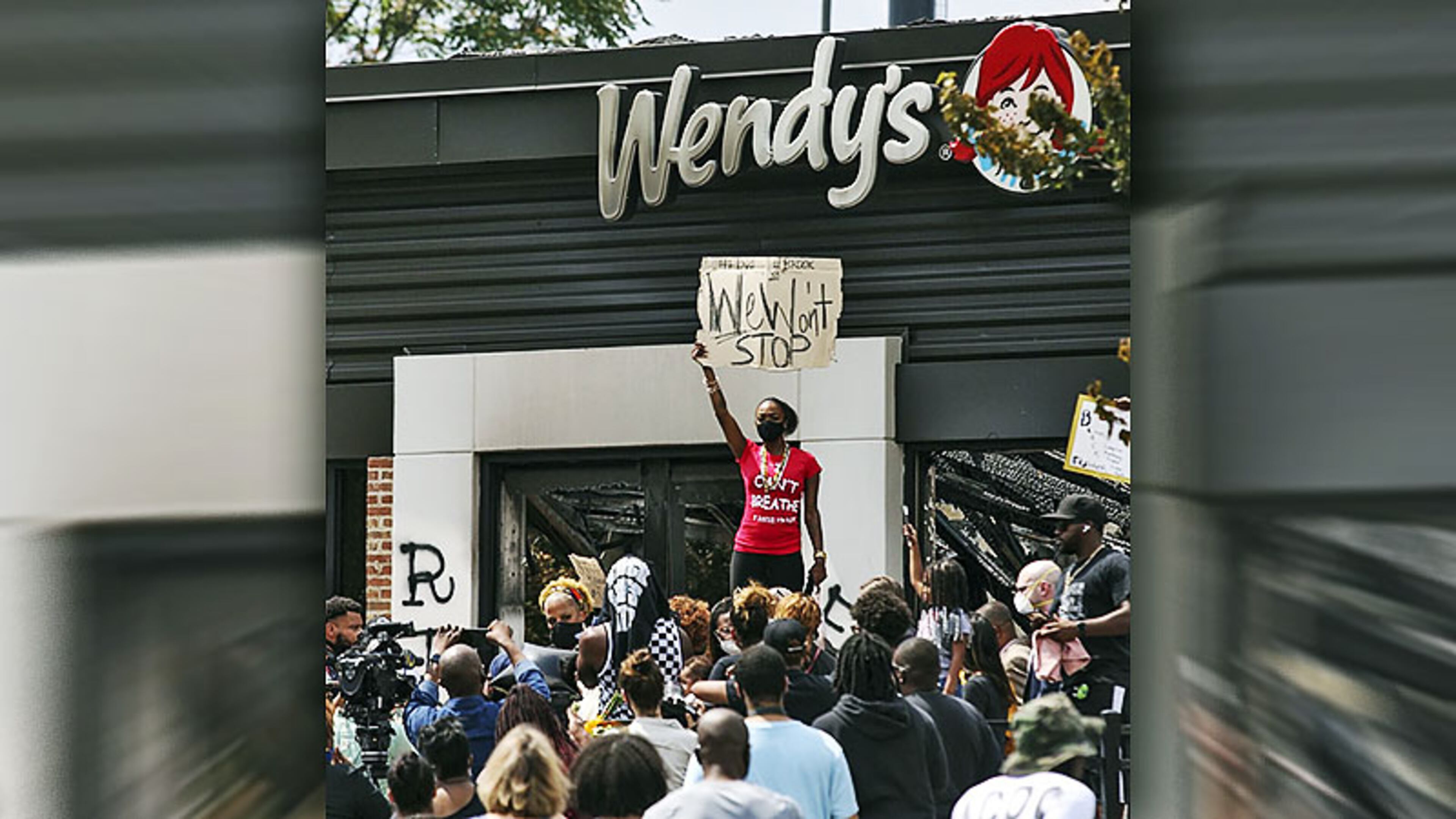 Someone set fire to the Atlanta Wendy’s where Rayshard Brooks, a 27-year-old black man, was shot and killed by Atlanta police Friday evening.