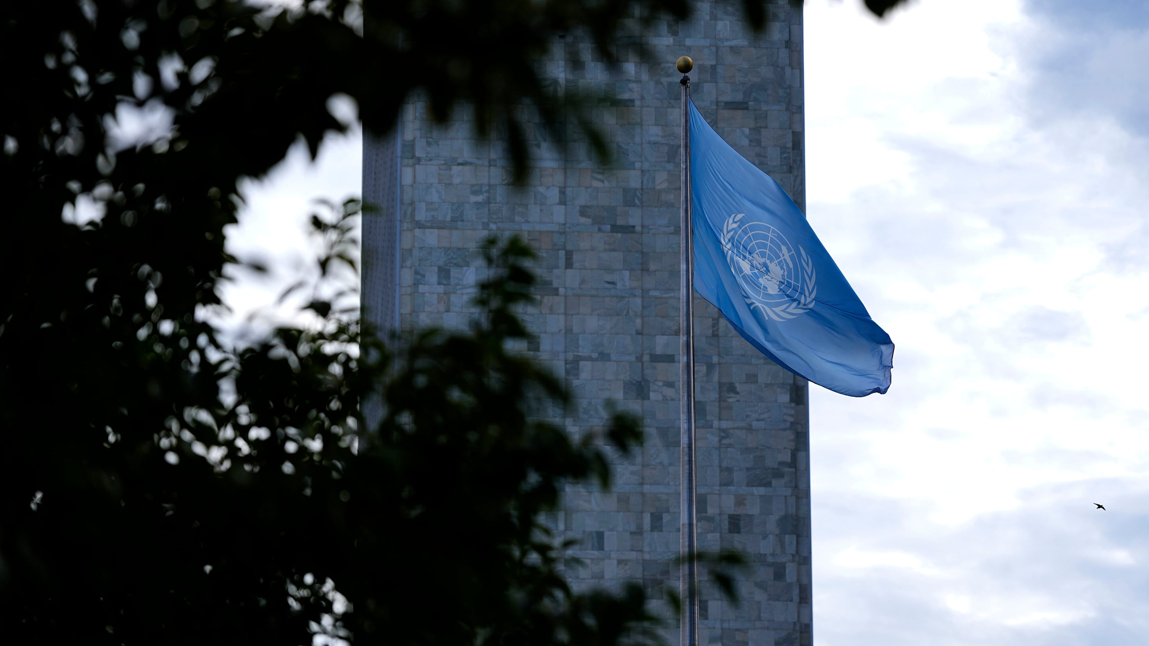 The flag of the United Nations flies during the United Nations General Assembly (UNGA) at the UN headquarters, Monday, Sept. 21, 2026. (Justin Tang/The Canadian Press via AP)