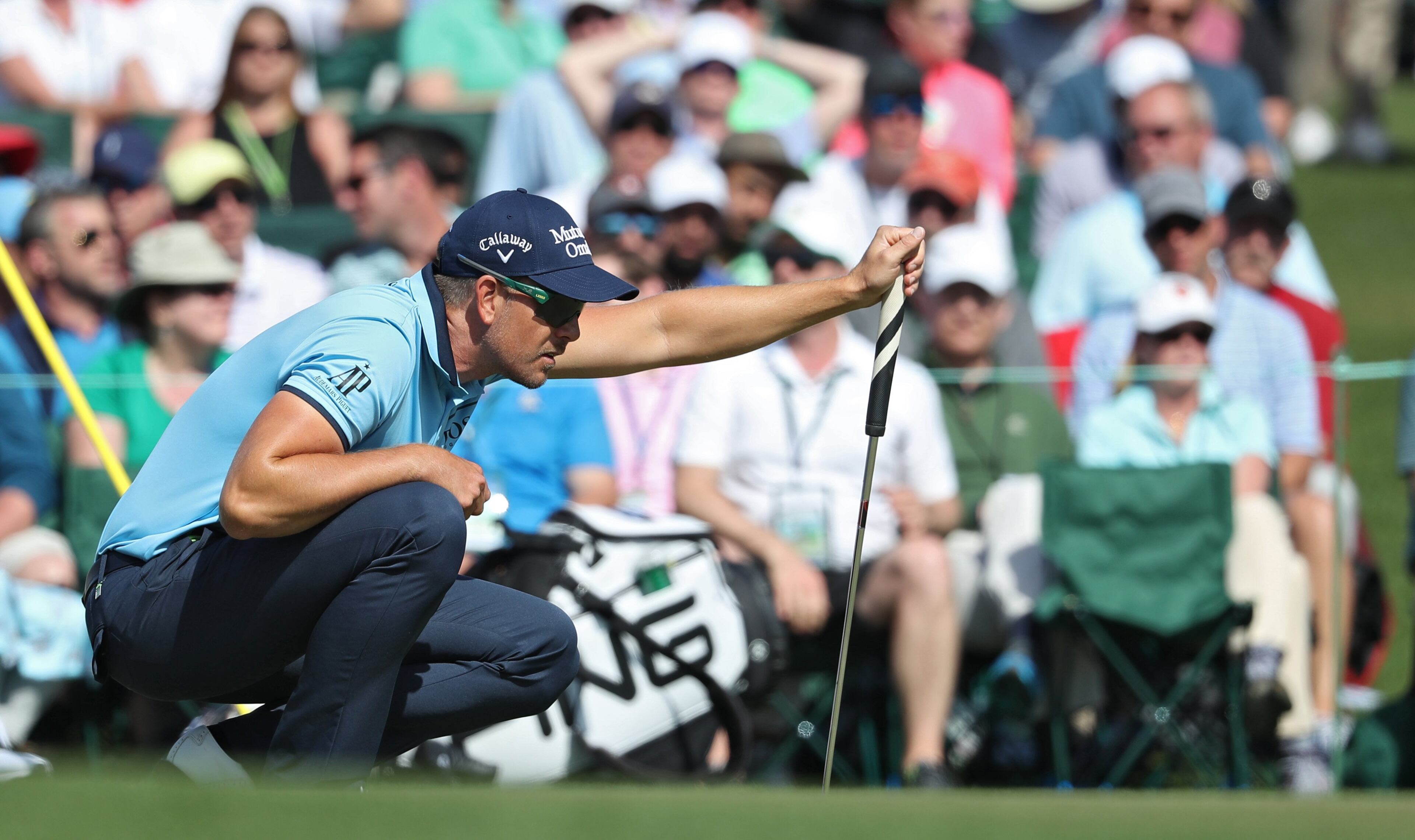 April 5, 2018 - Augusta, Ga: Henrik Stenson sets up his putt on 18. First round of the Masters Tournament Thursday, April 5, 2018, at Augusta National Golf Club. PHOTO / JASON GETZ
