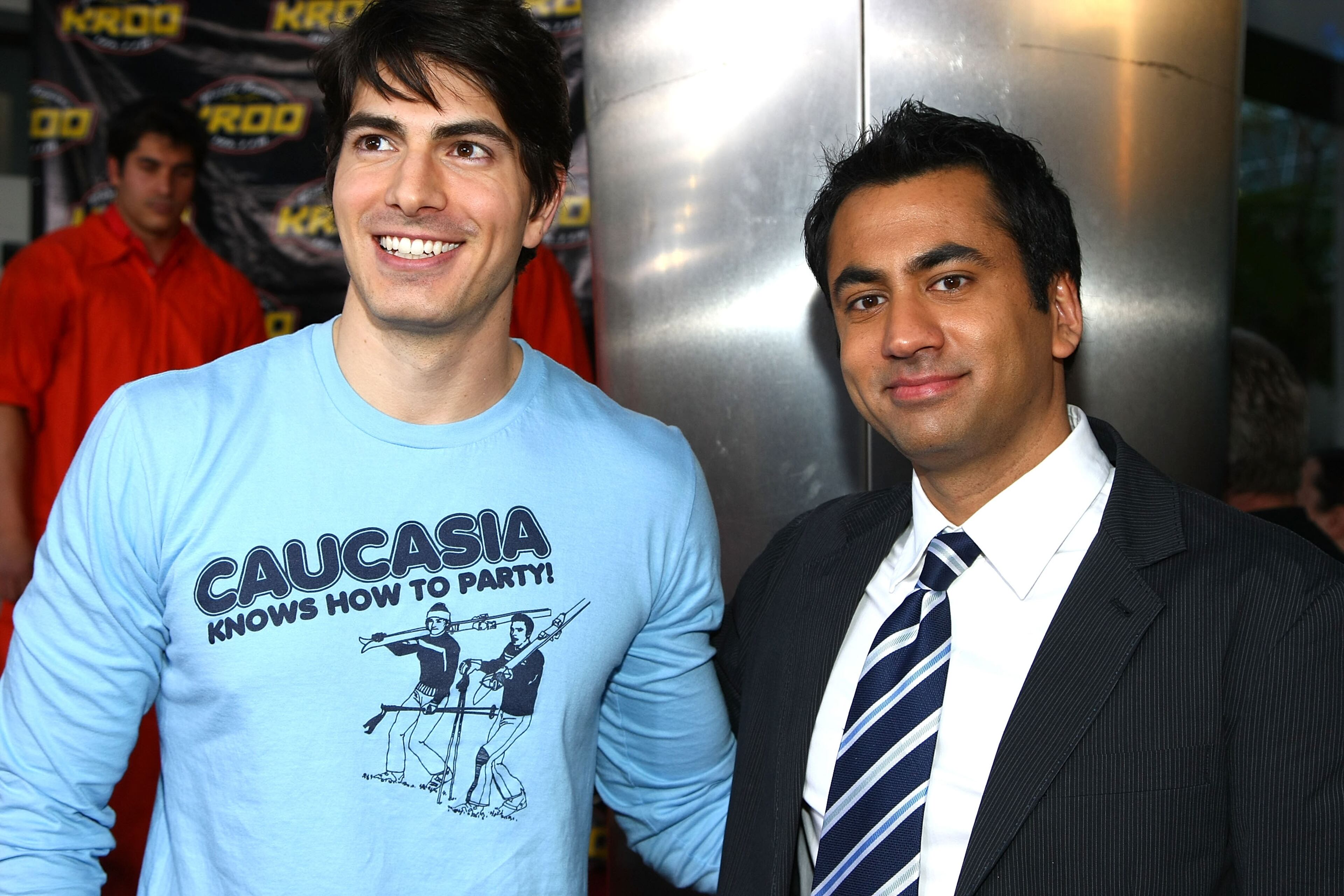 Actor Brandon Routh and actor Kal Penn arrive at New Line Cinema's premiere of "Harold & Kumar Escape from Guantanamo Bay" held at the Cinerama Dome on April 17, 2008 in Los Angeles, California. (Photo by Alberto E. Rodriguez/Getty Images)