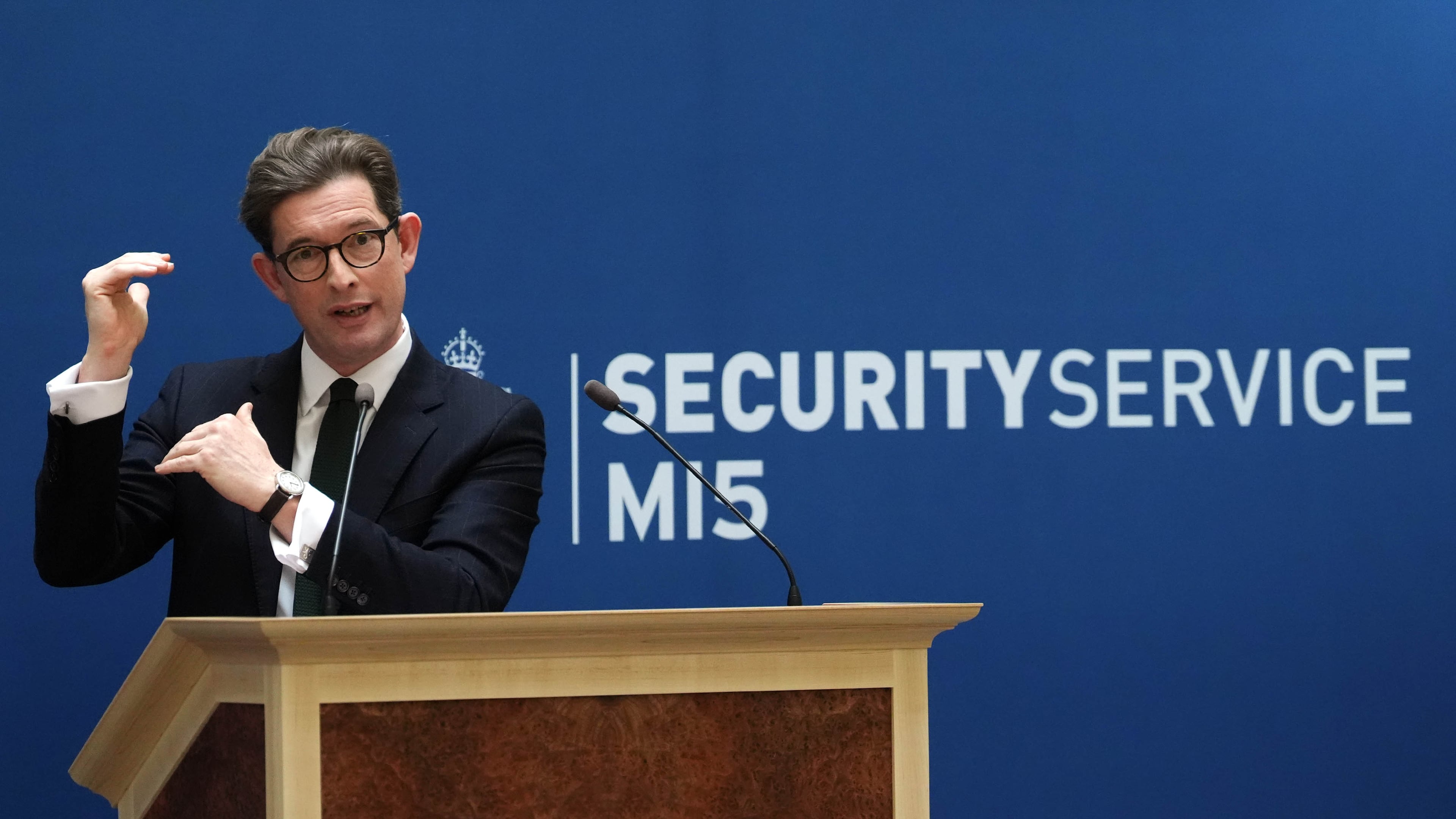 Director General of MI5 Ken McCallum speaks at Thames House, the headquarters of the UK's Security Service in London, Tuesday Oct. 13, 2026. (Jonathan Brady/PA via AP, Pool)