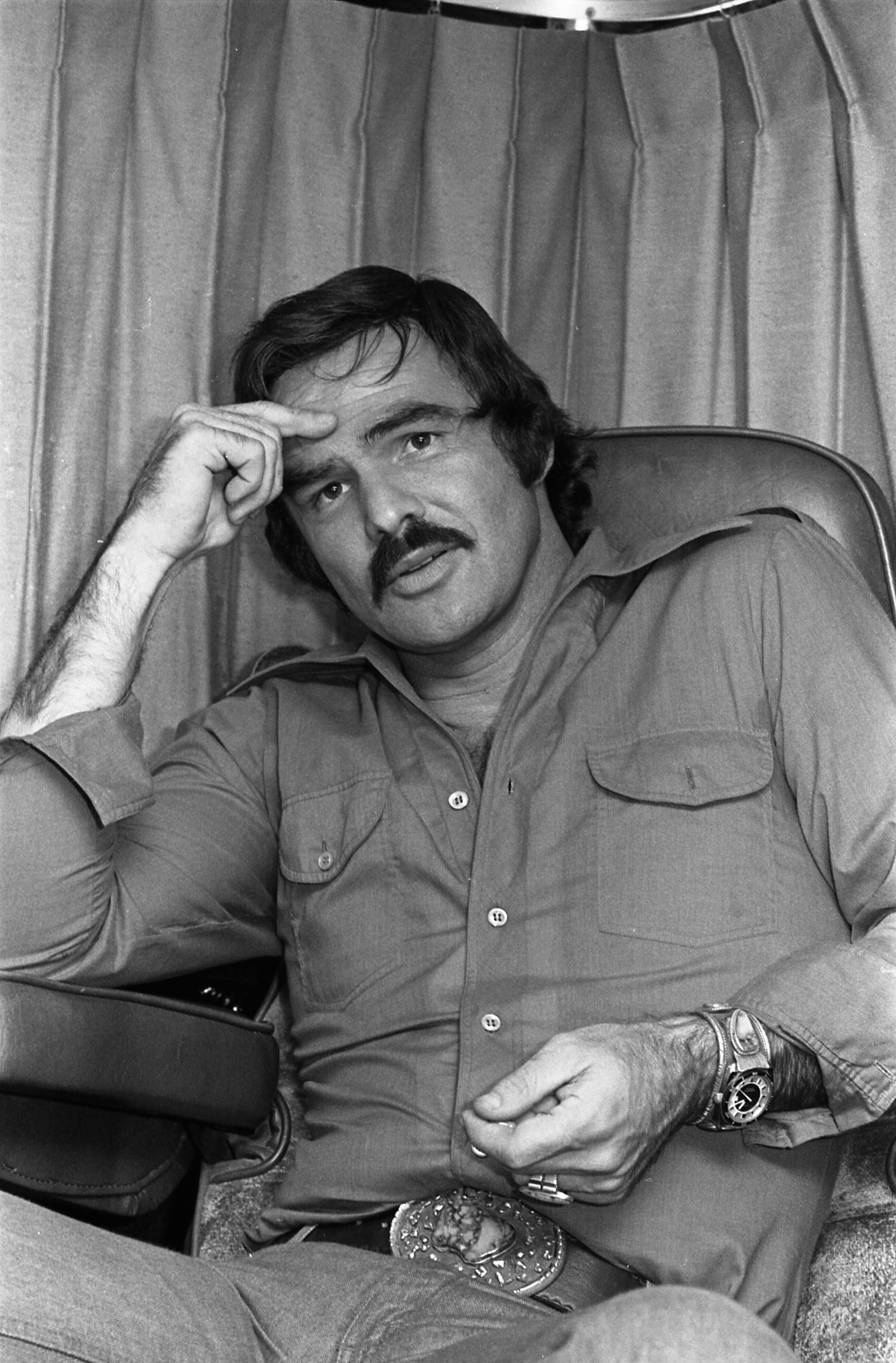 Burt Reynolds in his trailer on the set of "Smokey and the Bandit" on Sept. 23, 1976. George Clark/AJC