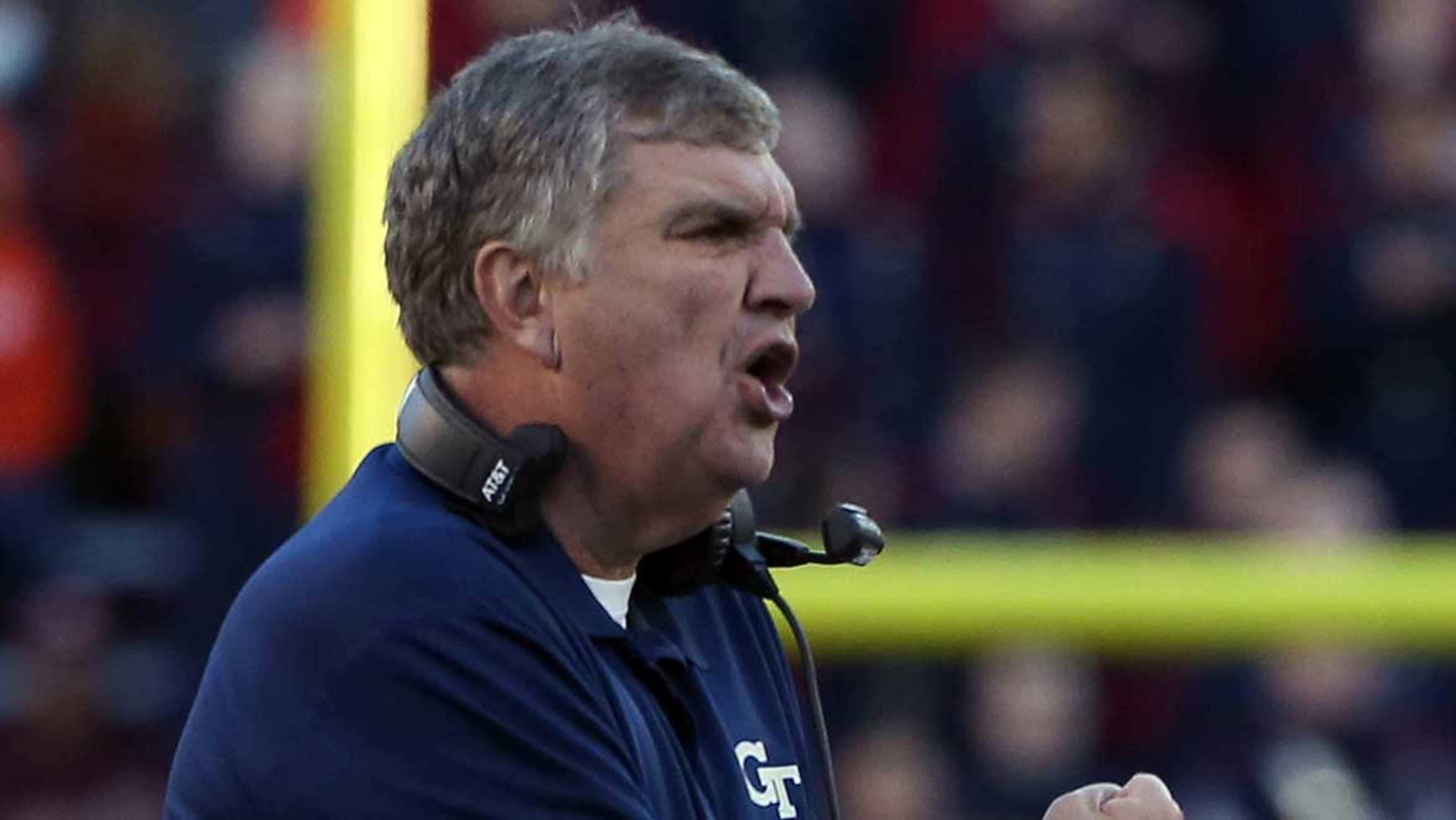 Georgia Tech coach Paul Johnson encourages his team during Saturday's game against Virginia Tech.