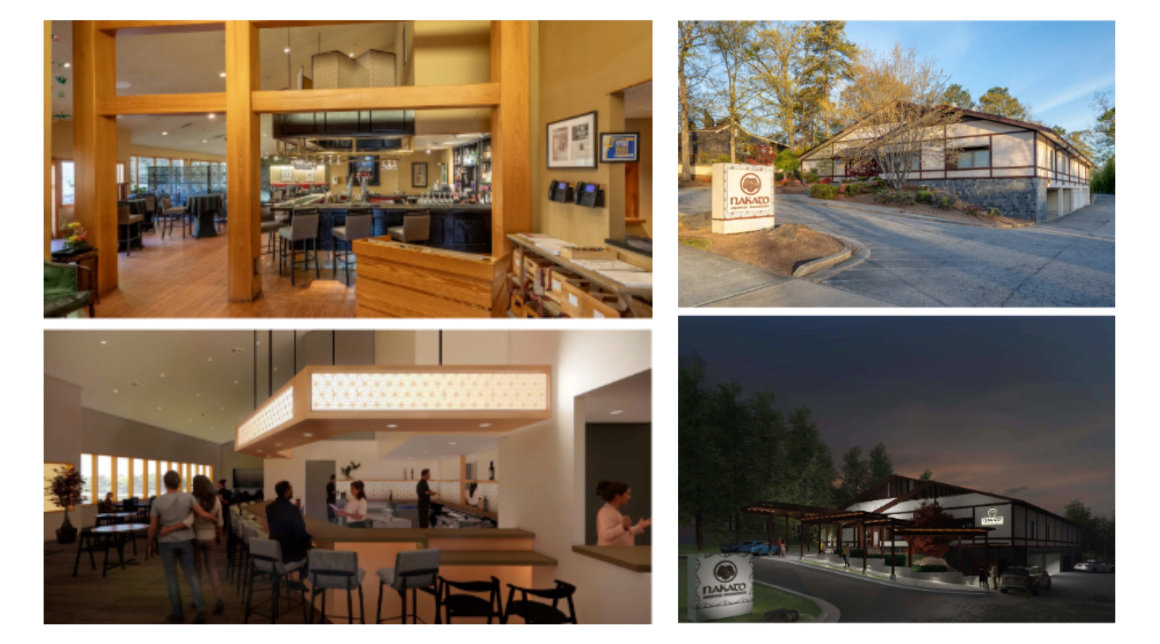 Photos of Nakato (top) and renderings of renovations planned at the longtime Atlanta restaurant. (Courtesy of Nakato)