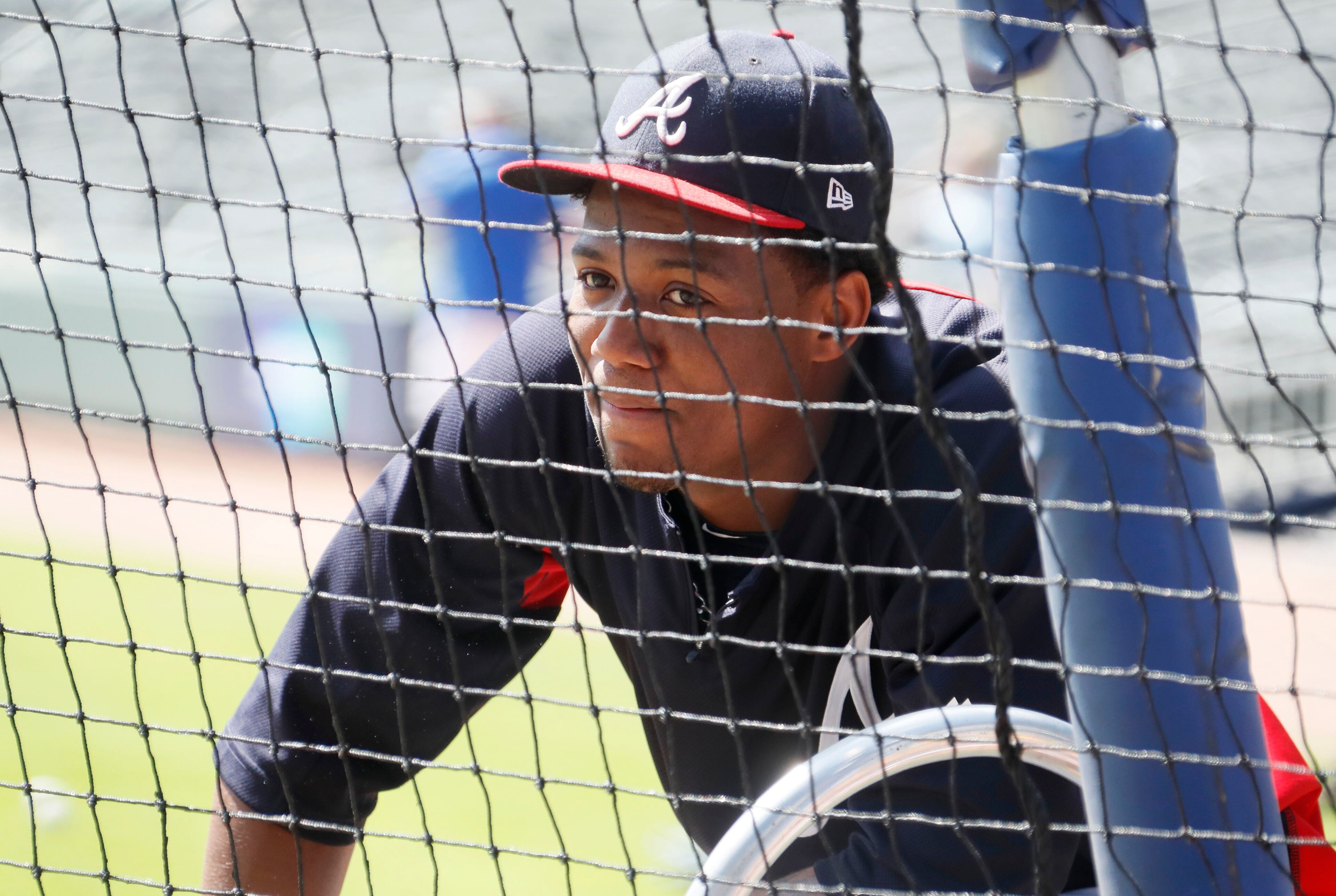 Ronald Acuna Jr. waits for his turn in the batting cage. The Atlanta Braves held a workout at SunTrust Park on Tuesday, October 2nd, before packing up to head to their National League Division Series. game in Los Angeles against the Dodgers. BOB ANDRES / BANDRES@AJC.COM
