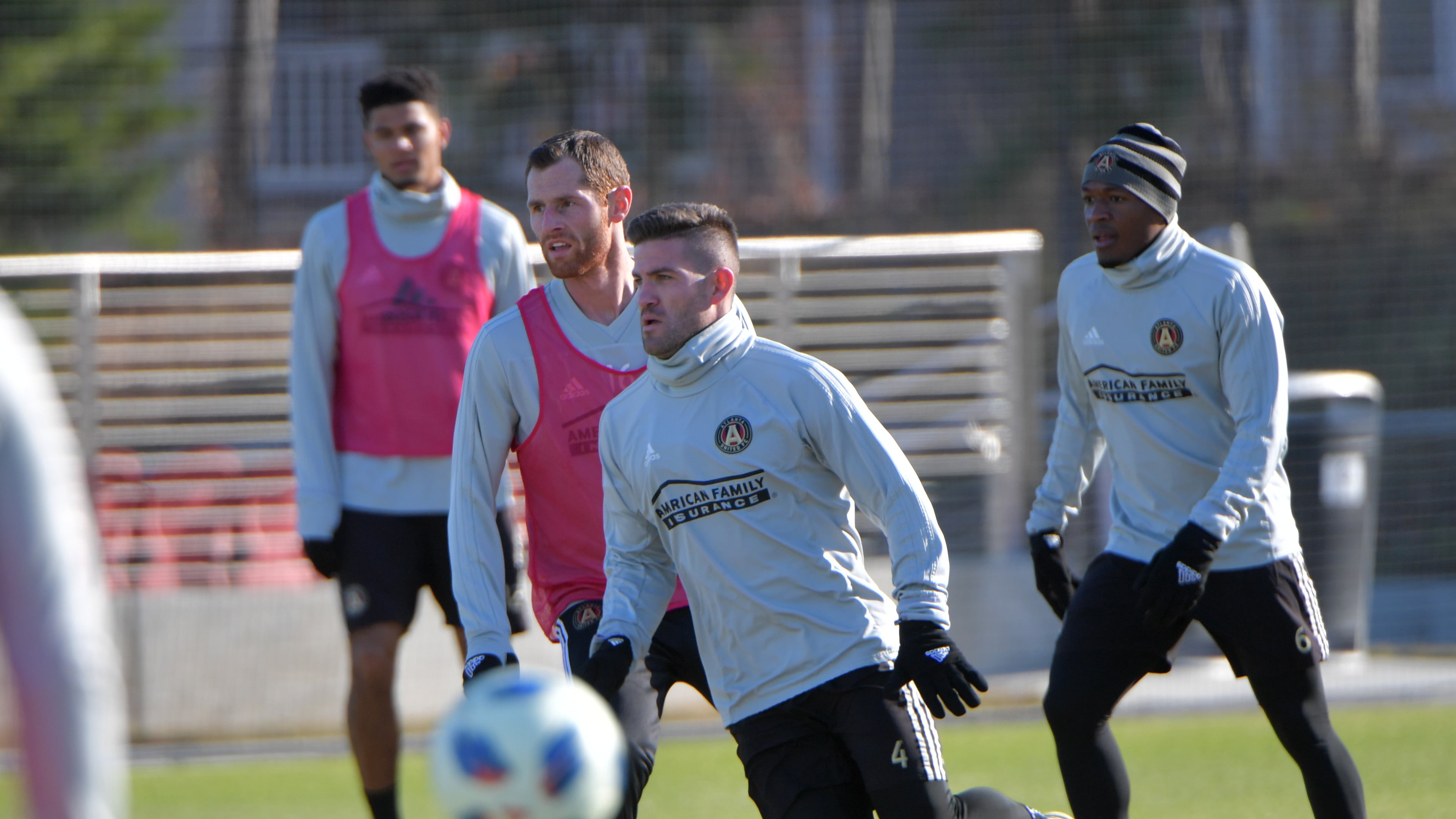 Atlanta United defender Greg Garza (4) works with the ball during their practice at Childrens Healthcare of Atlanta Training Ground in Marietta on Tuesday, December 4, 2018. HYOSUB SHIN / HSHIN@AJC.COM