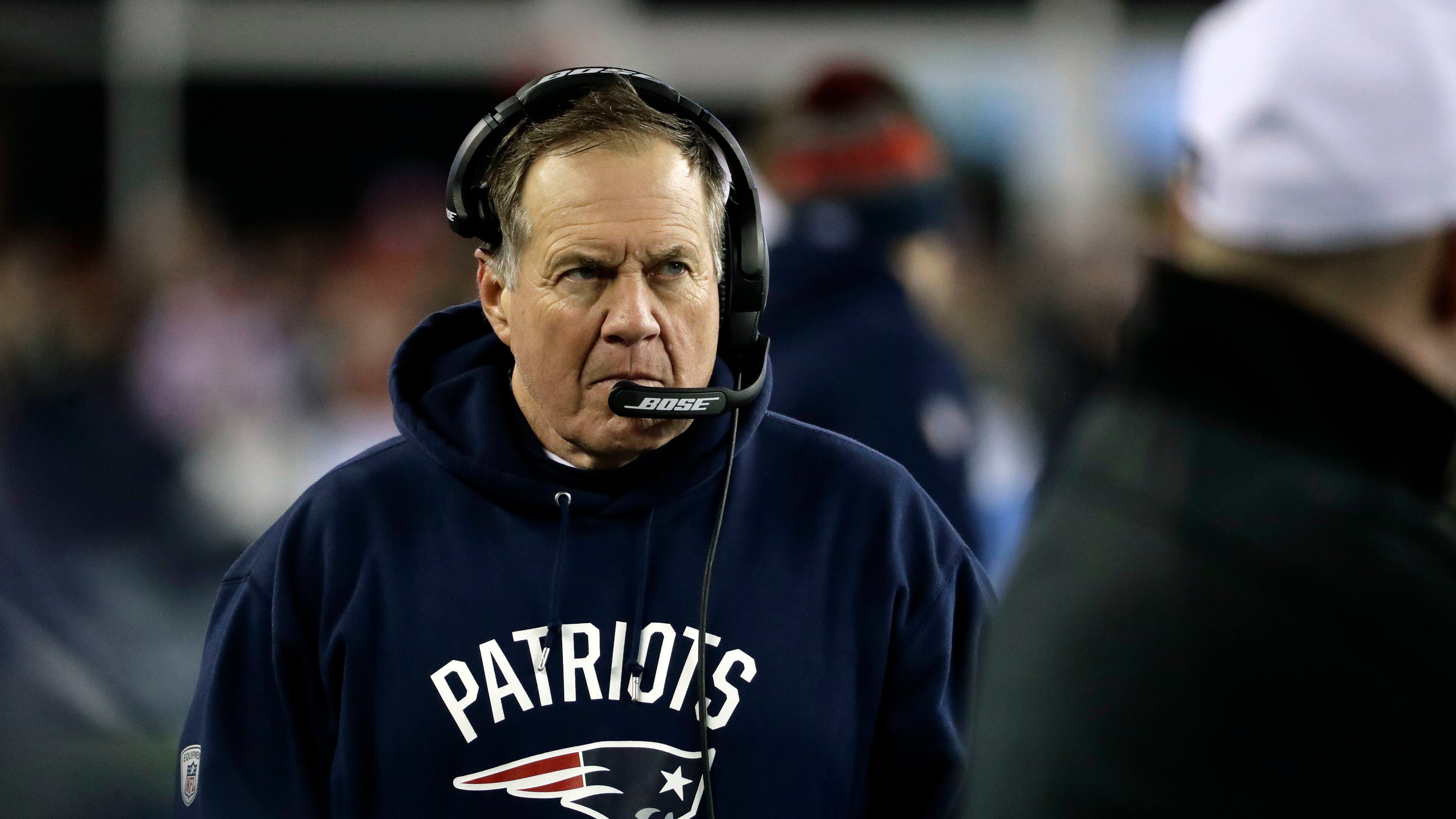 New England Patriots head coach Bill Belichick watches from the sideline during the second half of the AFC championship NFL football game against the Pittsburgh Steelers, Sunday, Jan. 22, 2017, in Foxborough, Mass. (AP Photo/Matt Slocum)
