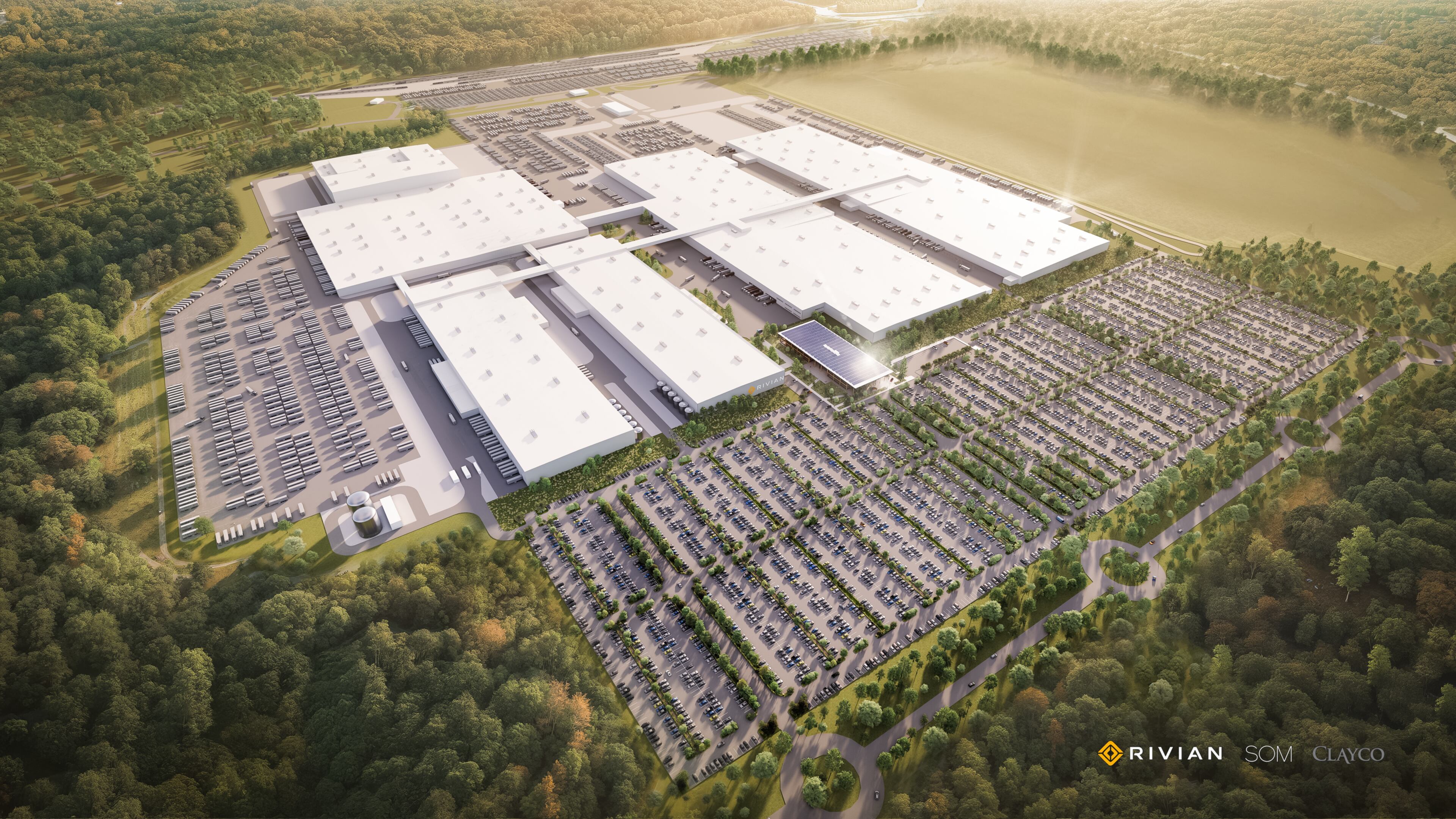 This is a rendering of Rivian's planned $5 billion electric vehicle factory in Georgia. (Courtesy of Rivian)