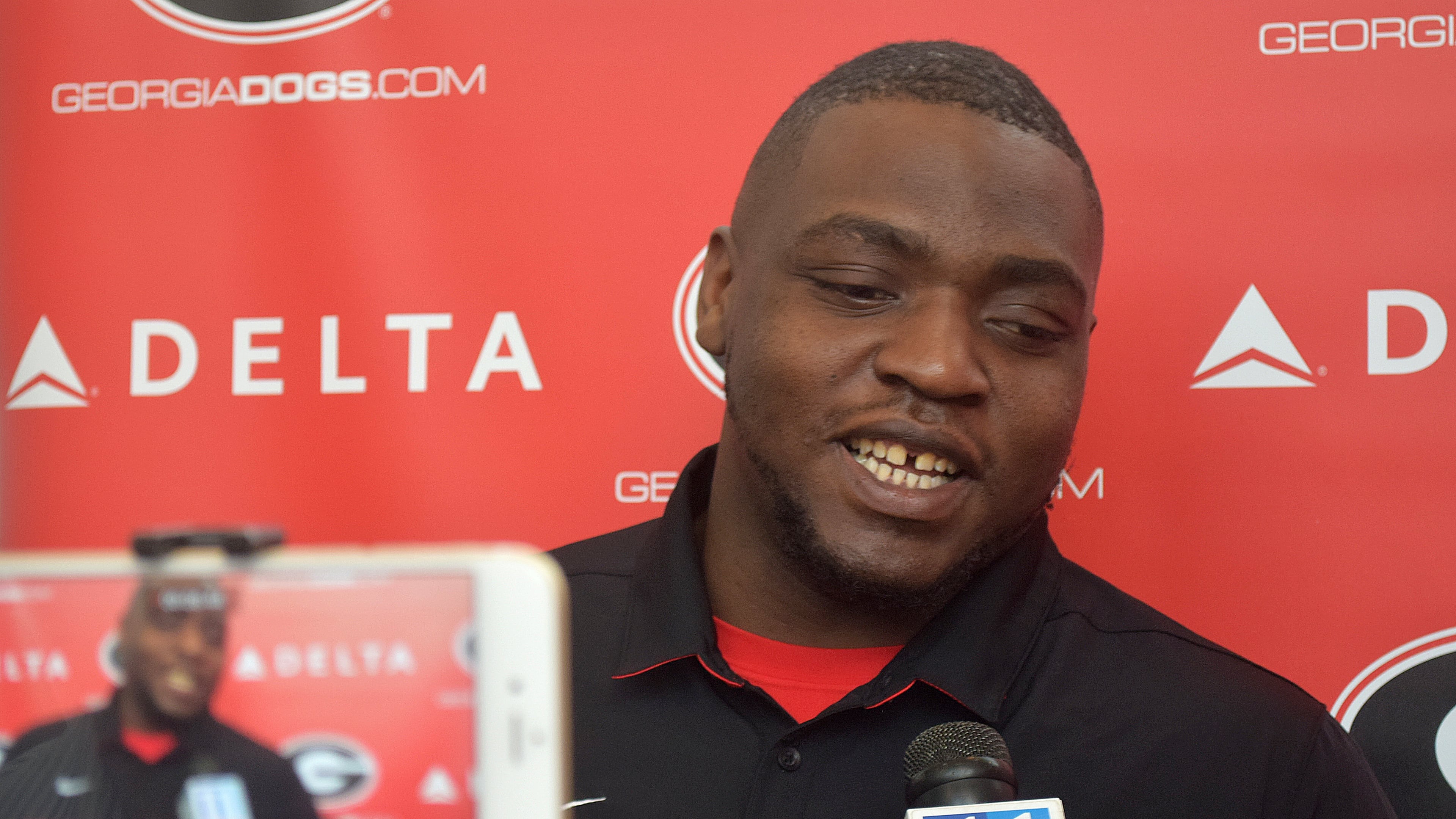 Georgia nose John Atkins (97) during the Bulldogs' media session at Bitts-Mehre Heritage Hall in Athens, Ga., on Monday, Dec. 18, 2017. (Photo by Steven Colquitt)