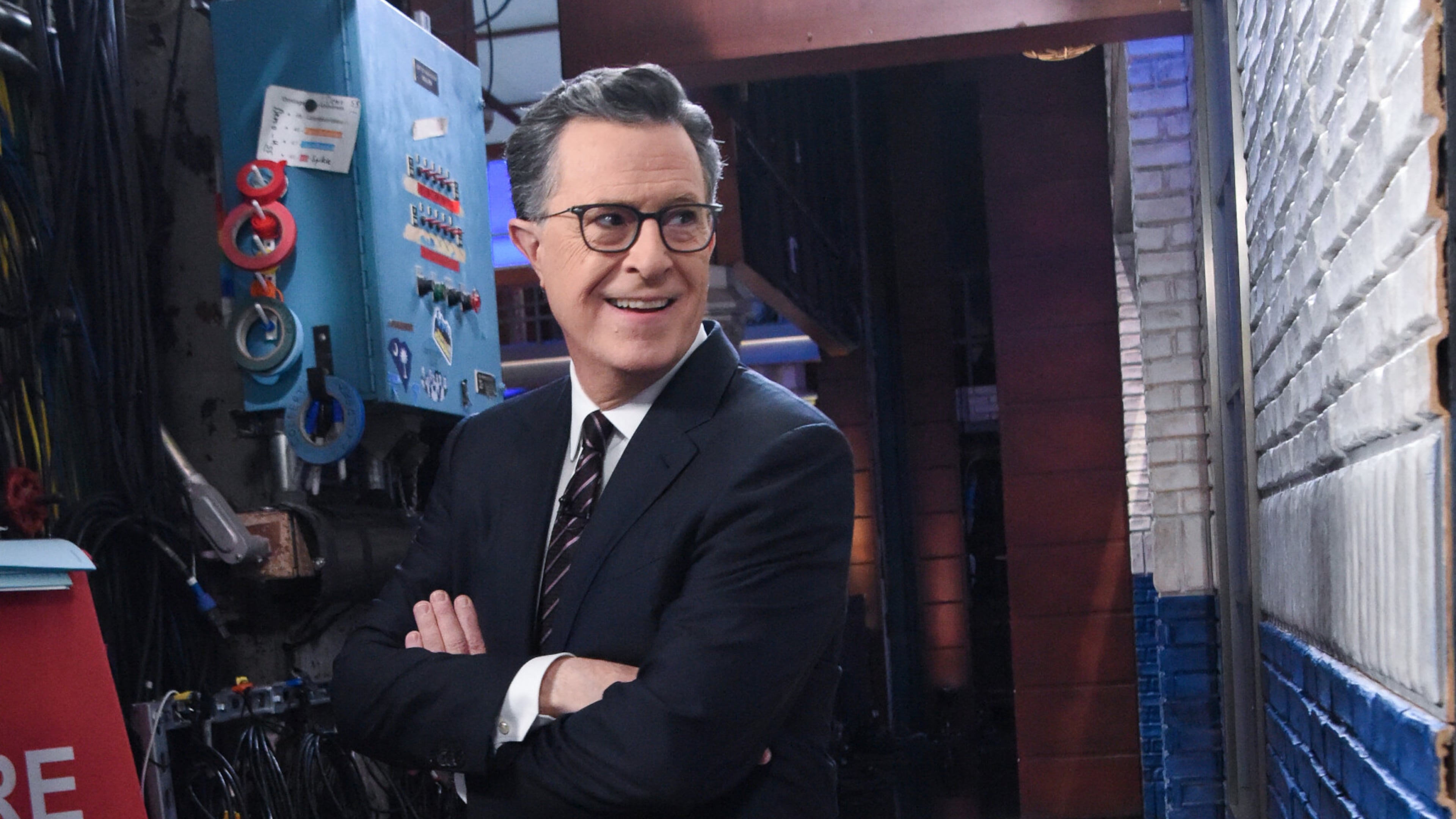 This image released by CBS shows host Stephen Colbert on the set of "The Late Show with Stephen Colbert" in New York on May 18, 2026. (Scott Kowalchyk/CBS via AP)