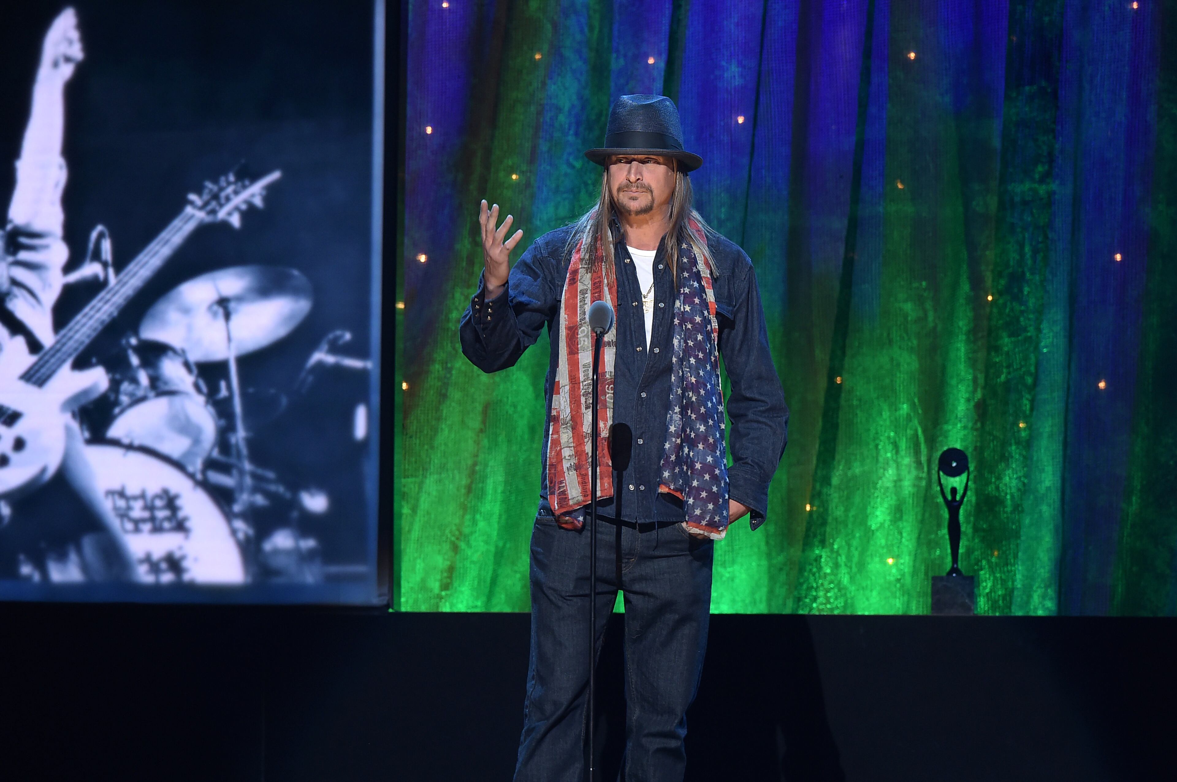 NEW YORK, NEW YORK - APRIL 08: Kid Rock inducts Cheap Trick at the 31st Annual Rock And Roll Hall Of Fame Induction Ceremony at Barclays Center on April 8, 2016 in New York City. (Photo by Theo Wargo/Getty Images)