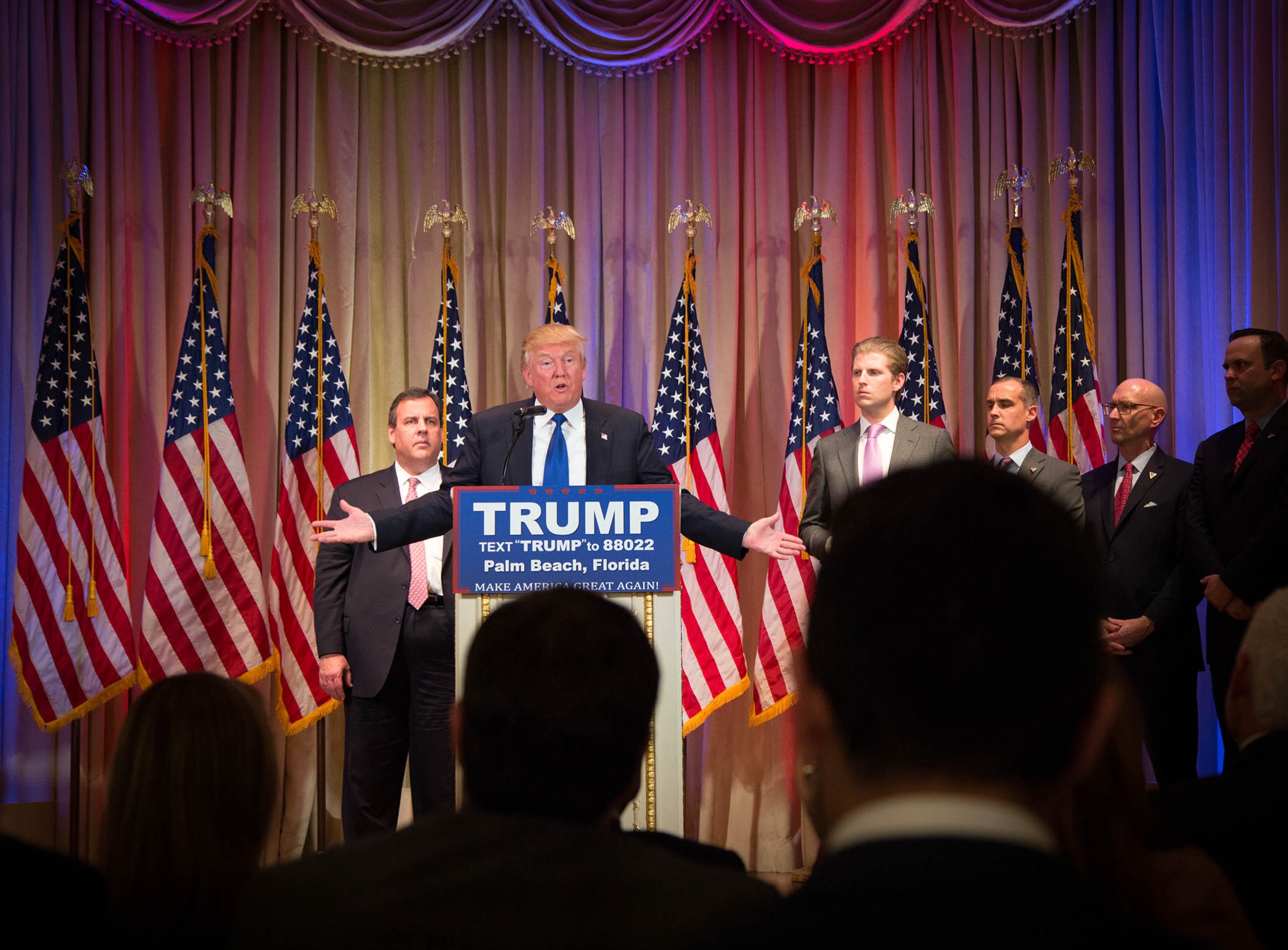 Donald J. Trump Super Tuesday Press Conference at Mar-A-Lago in Palm Beach, Florida on March 1, 2016. (Allen Eyestone / The Palm Beach Post)