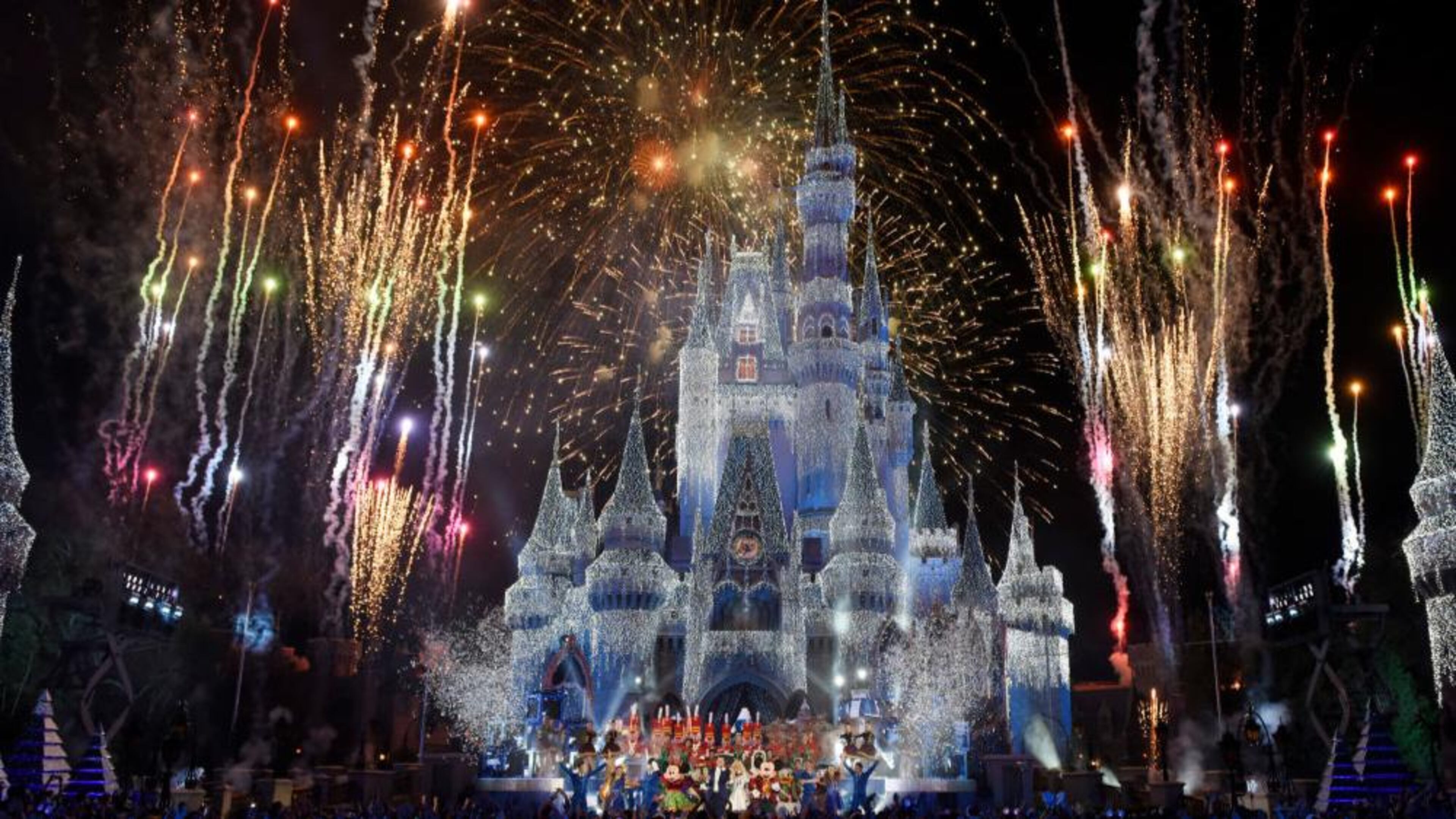A view of fireworks, holiday lights and fanfare at Cinderella's Castle during a taping of Disney Parks Presents a Disney Channel Holiday Celebration at Walt Disney World Resort on November 05, 2017 in Lake Buena Vista, Florida.